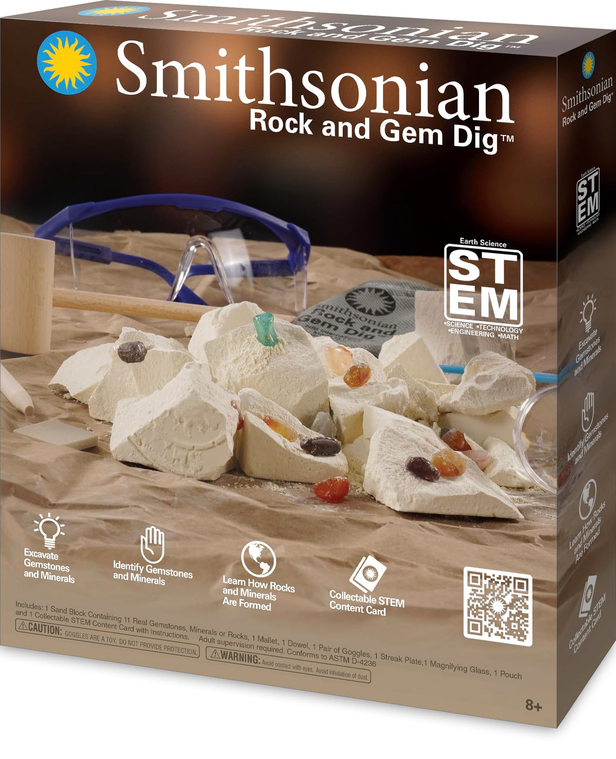 Smithsonian Rock and Gem Dig, Brown — Hands-On Gemstone Exploration Kit for Ages 8+