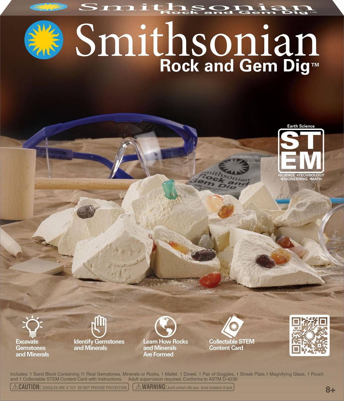 Smithsonian Rock and Gem Dig, Brown — Hands-On Gemstone Exploration Kit for Ages 8+