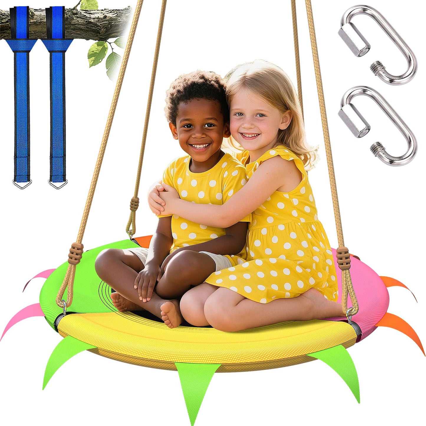 SMkidsport Saucer Swing for Kids Outdoor — 400 lb Heavy-Duty Tree Swing with Adjustable Straps