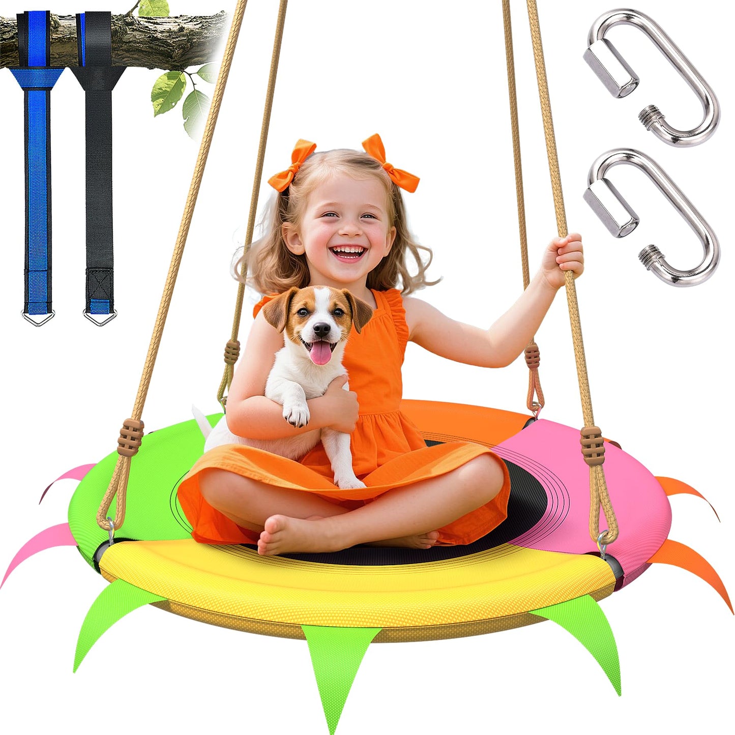 SMkidsport Saucer Swing for Kids Outdoor — 400 lb Heavy-Duty Tree Swing with Adjustable Straps