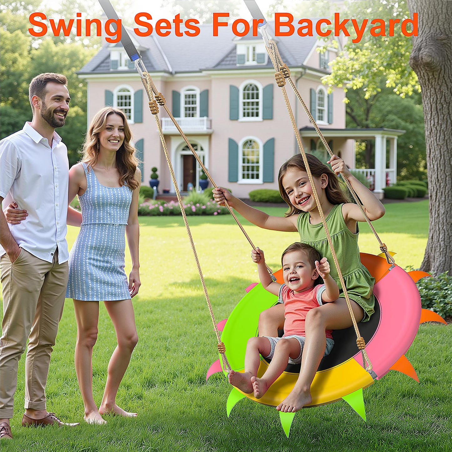 SMkidsport Saucer Swing for Kids Outdoor — 400 lb Heavy-Duty Tree Swing with Adjustable Straps