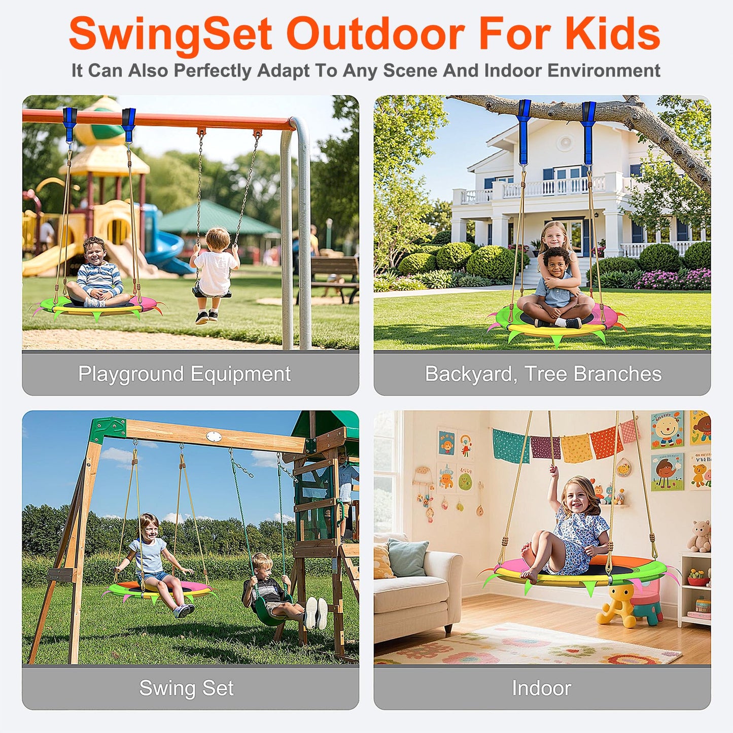 SMkidsport Saucer Swing for Kids Outdoor — 400 lb Heavy-Duty Tree Swing with Adjustable Straps