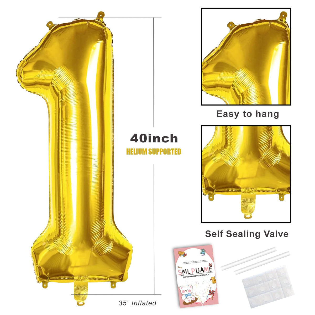 Smlpuame 40-inch Gold Number 3 Balloon - Large Helium Foil Digit for Birthdays & Weddings