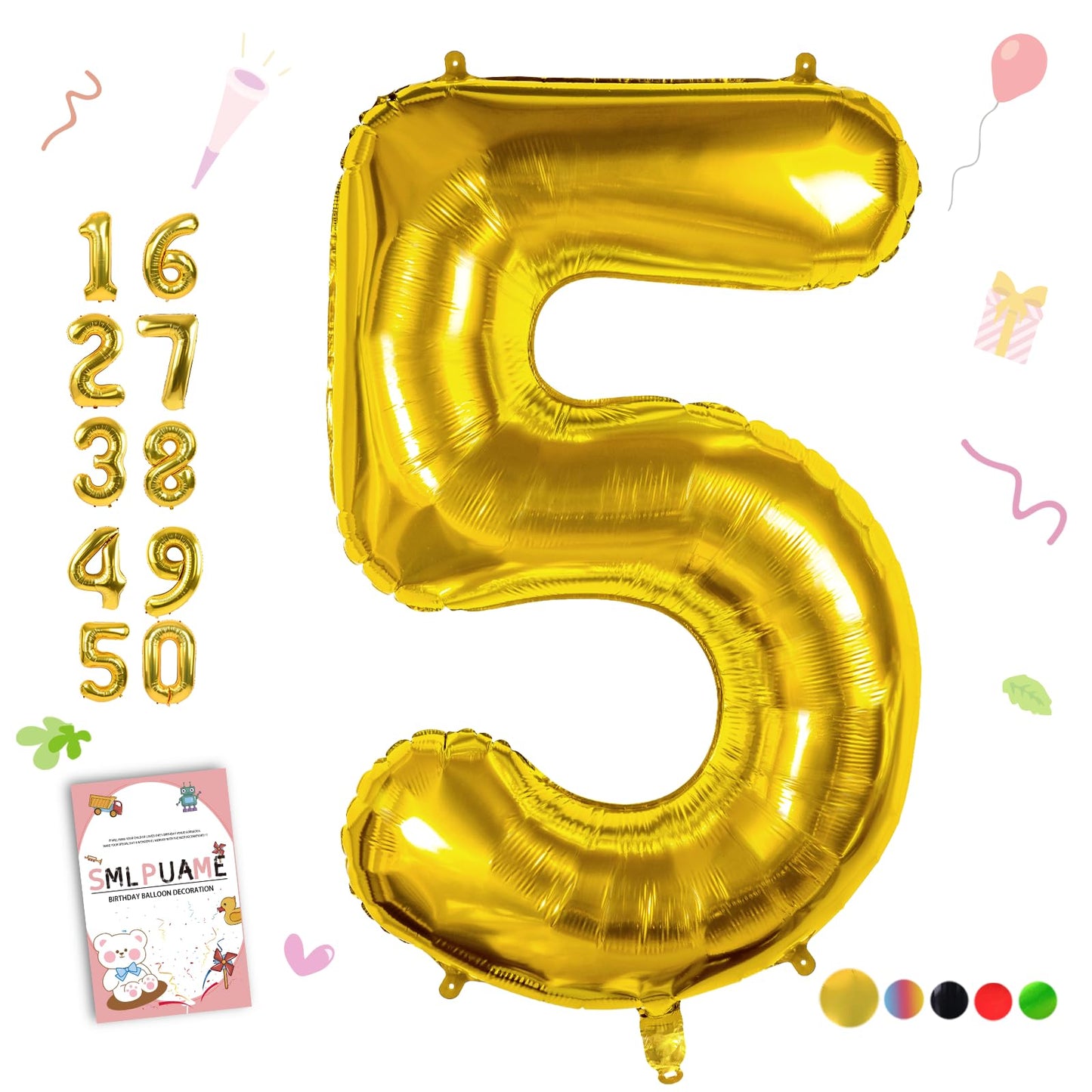 Smlpuame 40-Inch Gold Number 5 Balloon – Premium Foil Party Decor