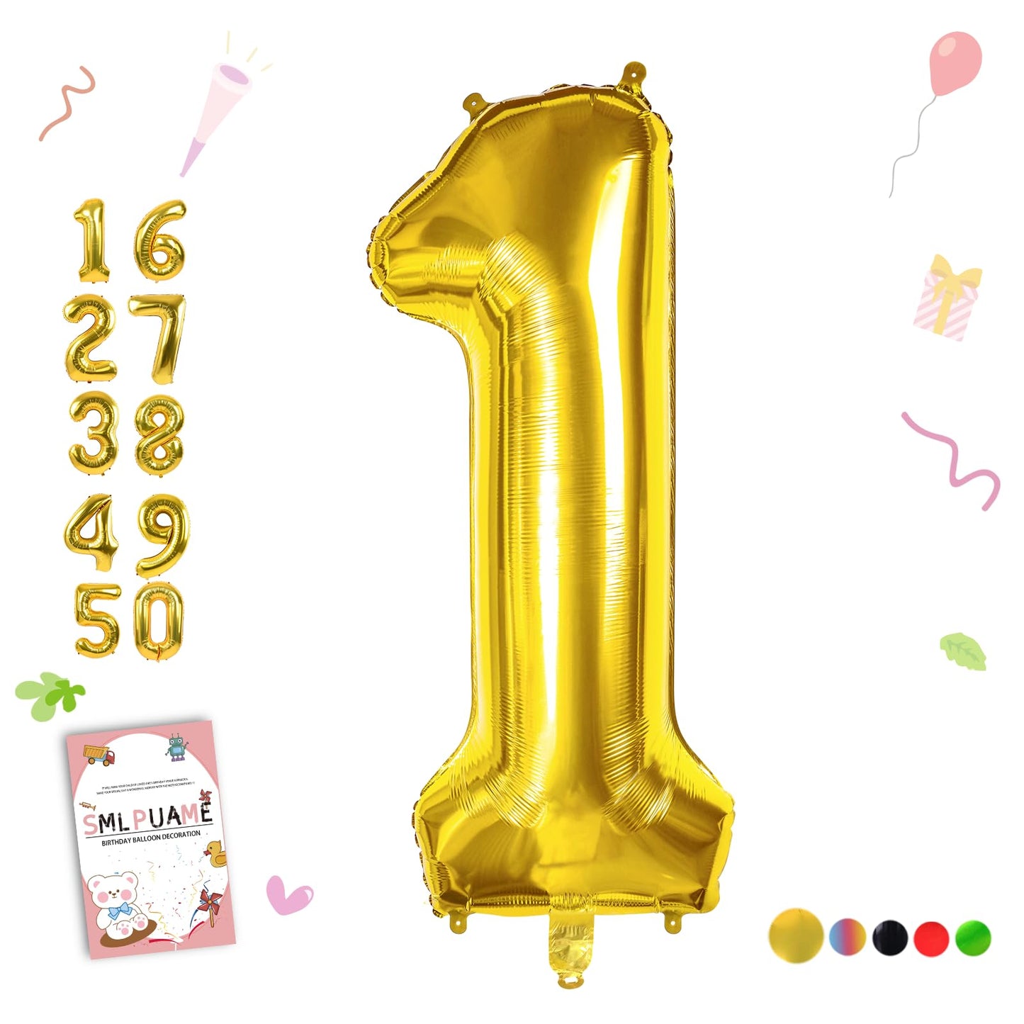 Smlpuame 40-Inch Gold Number 1 Balloon – Large Foil Digit for Parties