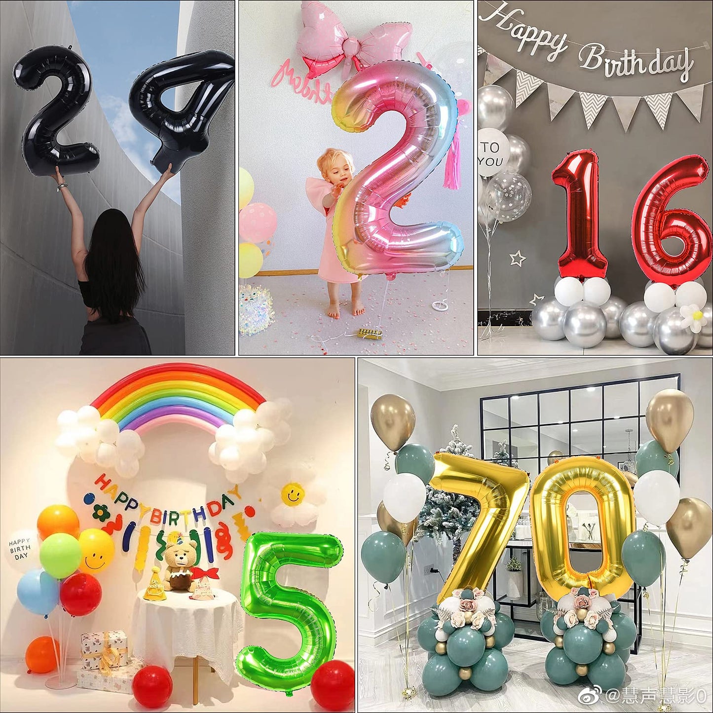Smlpuame 40in Rainbow Gradient Number Balloons 0-9 – Large Helium Foil Balloons for Party Decor