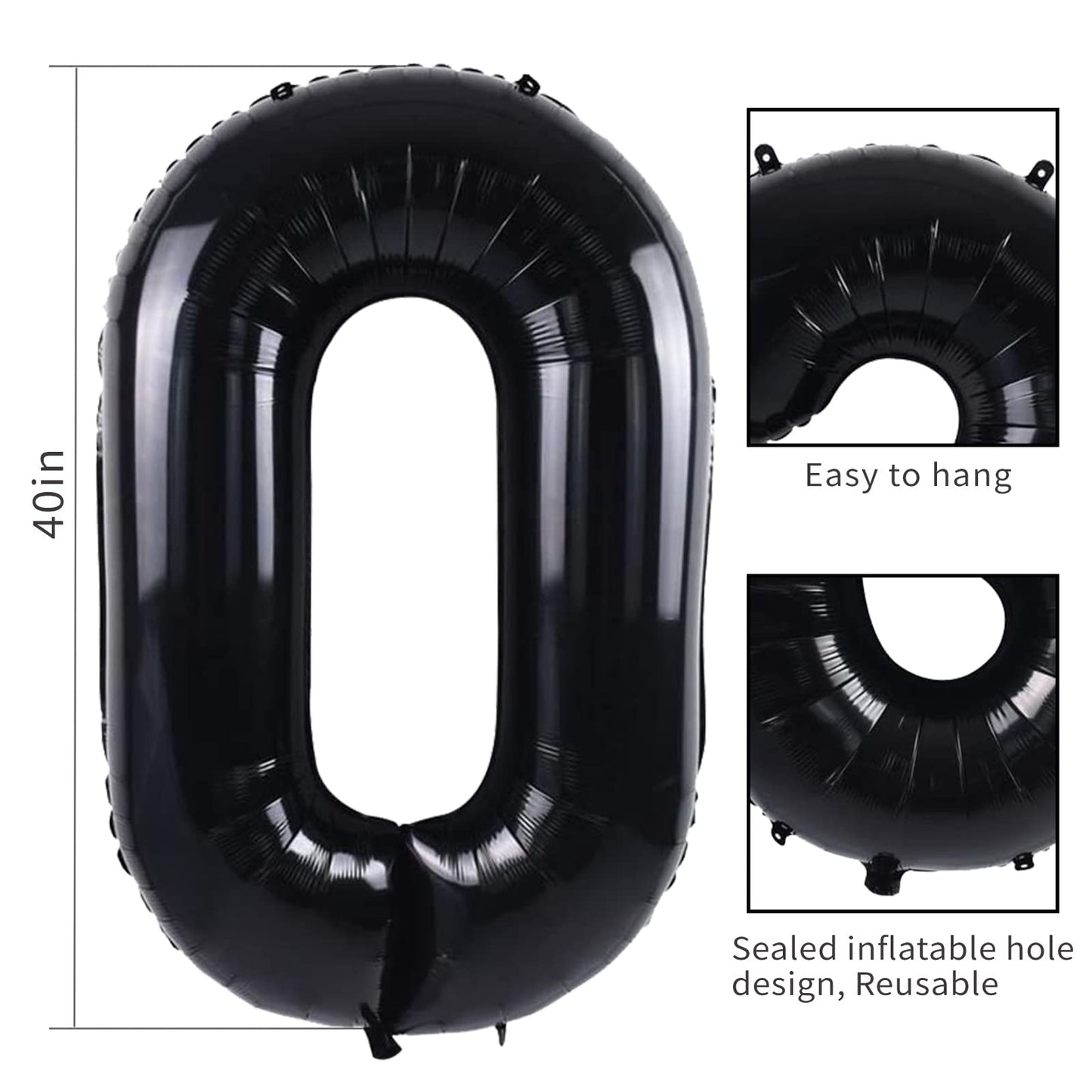 Smlpuame 40-Inch Black Number Balloons (0-9) – 60-Count Digital Foil Balloons for Birthday, Wedding & Anniversary Decor