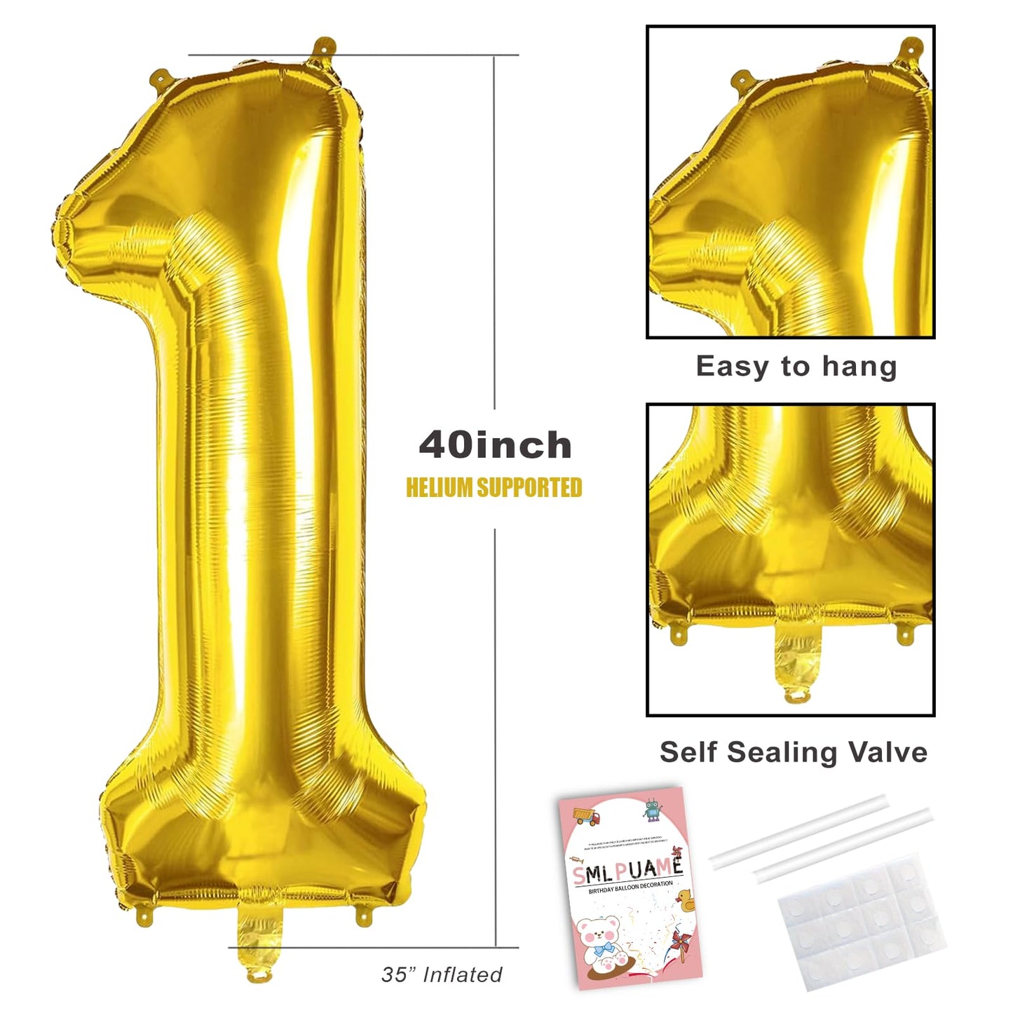 Smlpuame 40-Inch Gold Number 8 Foil Balloon for Birthday Parties | Large Digit Balloons