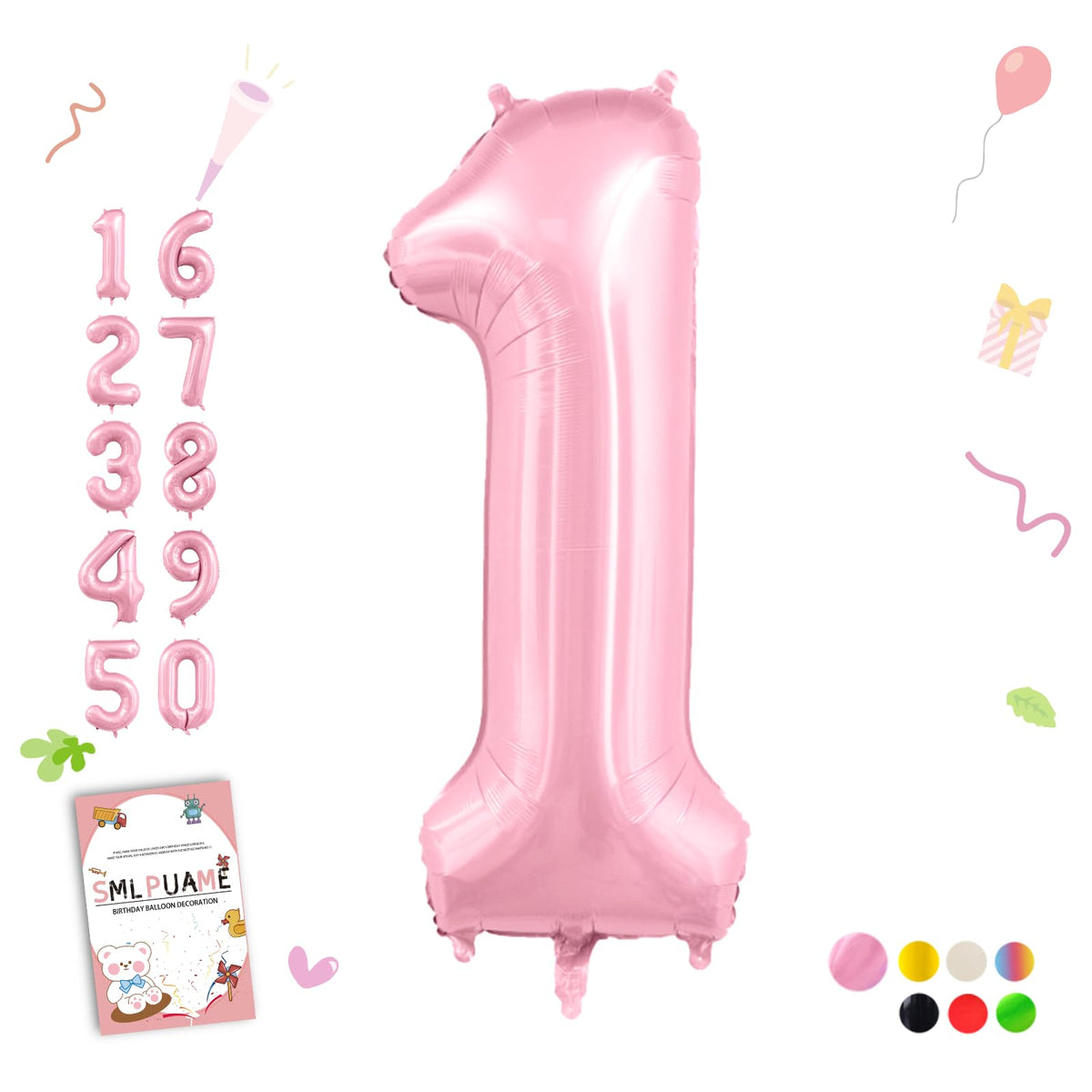 Smlpuame Pastel Pink 40-Inch Foil Number 1 Balloon – Self-Sealing Birthday & Party Decor