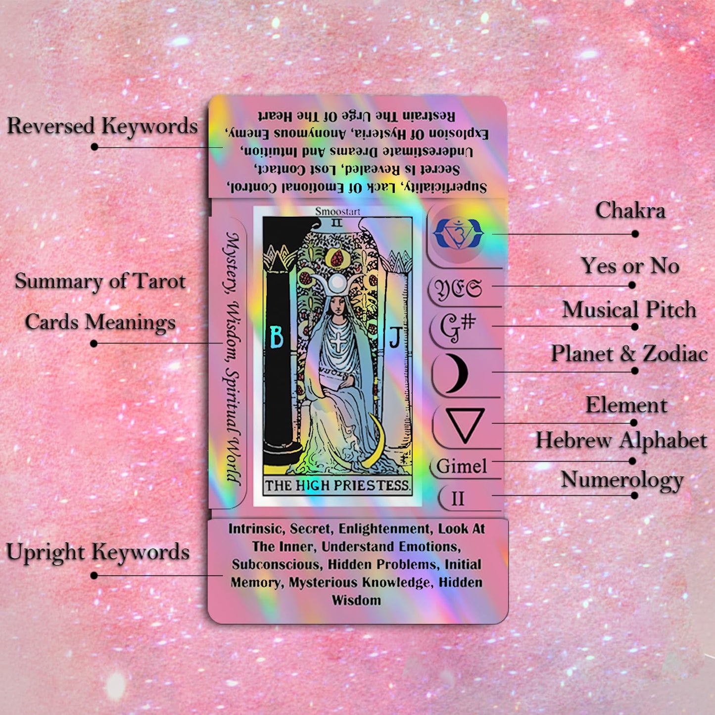 Smoostart Pink Tarot Cards for Beginners — Holographic Laser Deck with Guide Book & Keywords