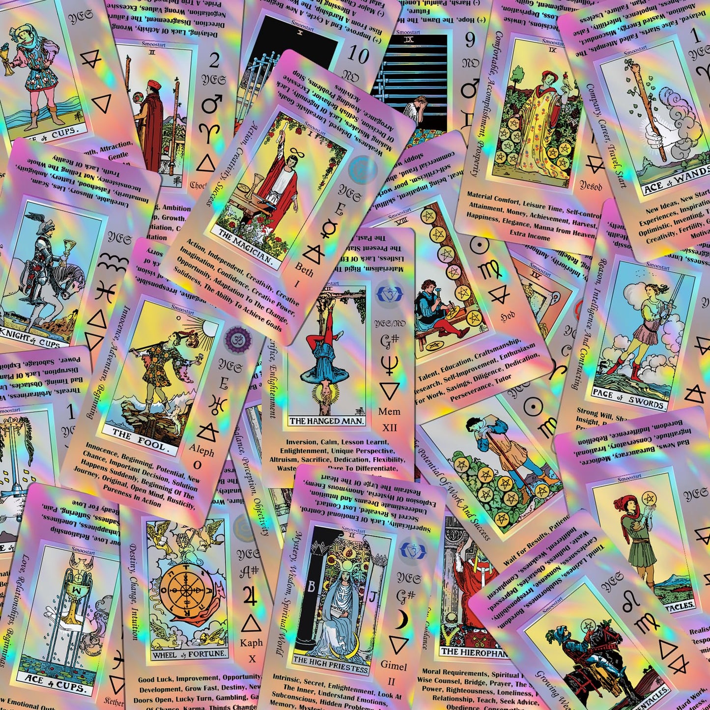 Smoostart Pink Tarot Cards for Beginners — Holographic Laser Deck with Guide Book & Keywords
