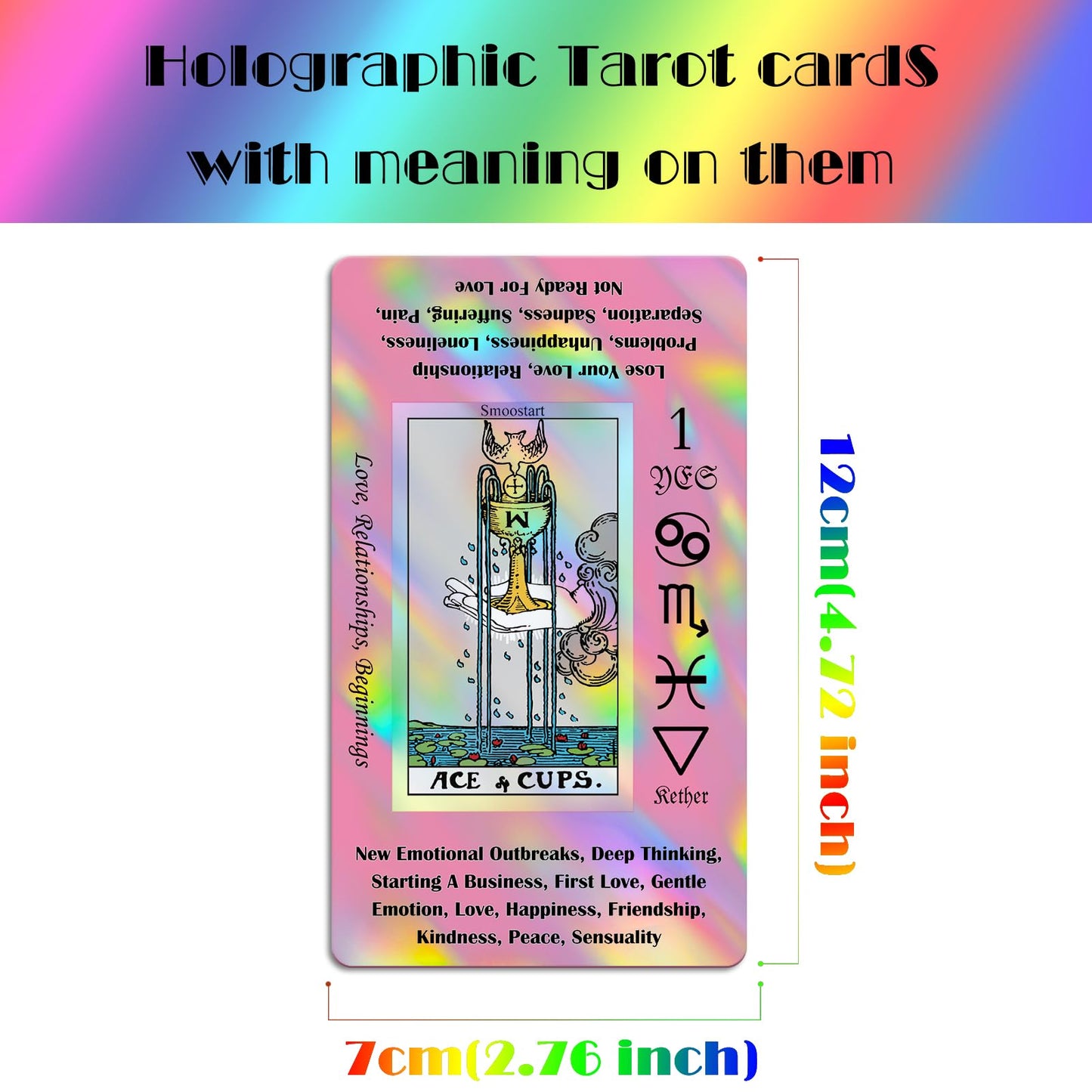 Smoostart Pink Tarot Cards for Beginners — Holographic Laser Deck with Guide Book & Keywords