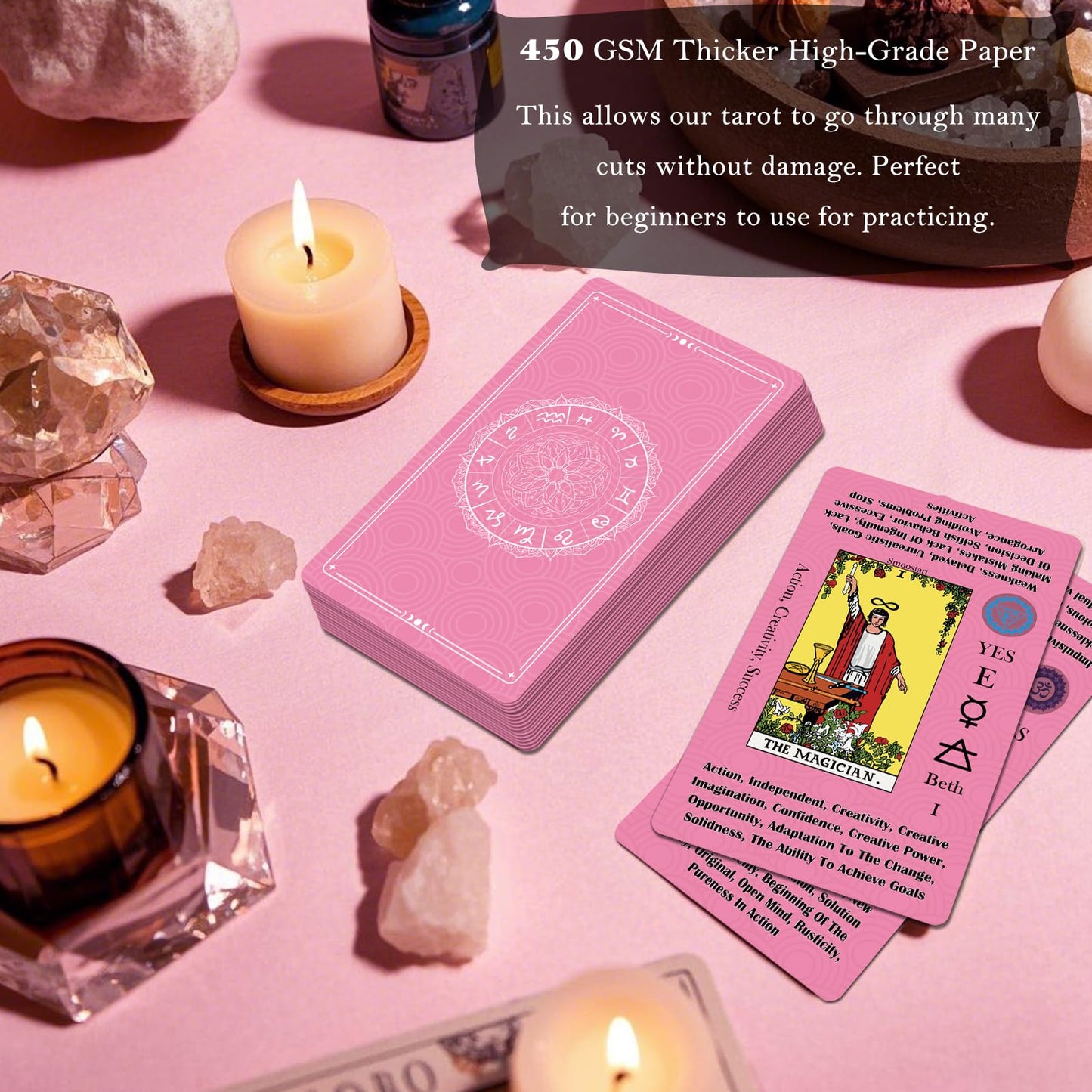 Smoostart Tarot Cards for Beginners – 450GSM Thick Cards, Velvet Storage Bag & Guide Book (78 Cards)