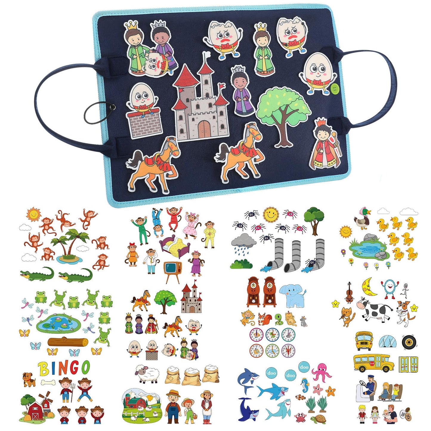 SmoothNovelty 12 Pack Flannel Felt Board Stories – Foldable Preschool Activity Board Kit
