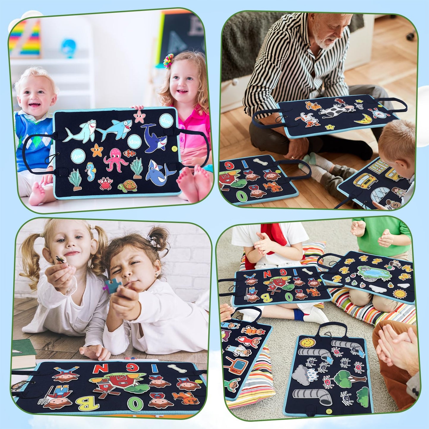 SmoothNovelty 12 Pack Flannel Felt Board Stories – Foldable Preschool Activity Board Kit