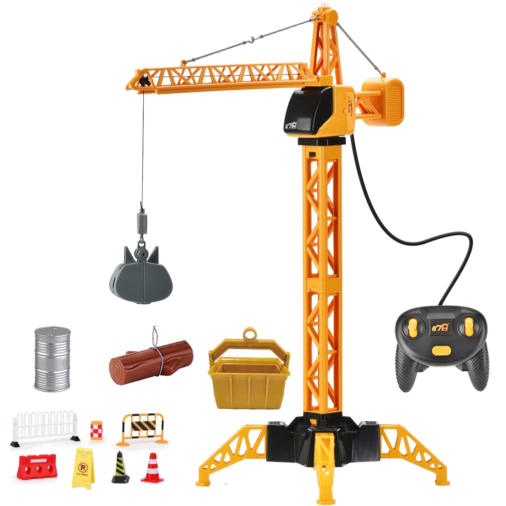 SNACKTANT 28-Inch RC Tower Crane Toy – 4-Channel, LED Lights, 360° Swivel, STEM Learning
