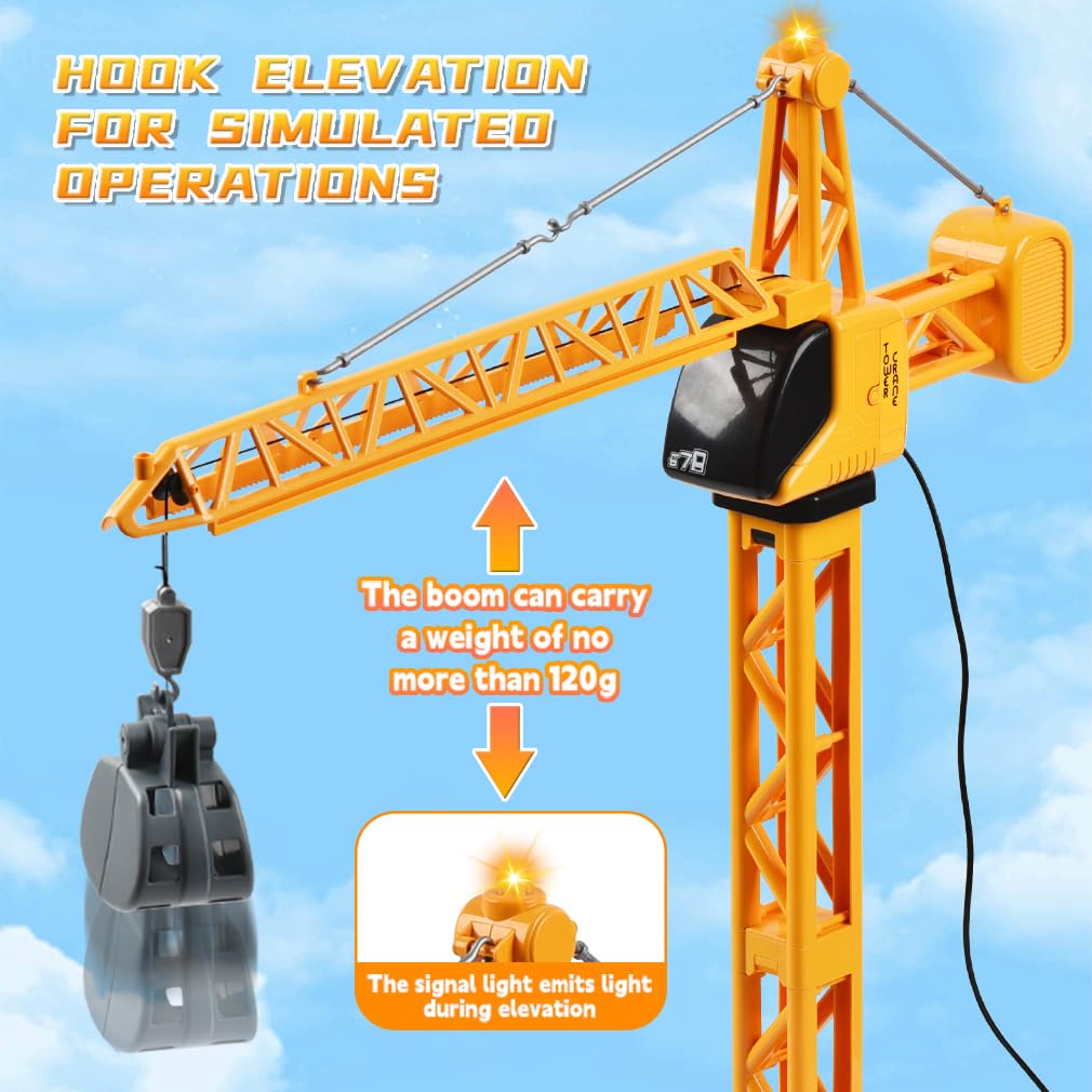 SNACKTANT 28-Inch RC Tower Crane Toy – 4-Channel, LED Lights, 360° Swivel, STEM Learning