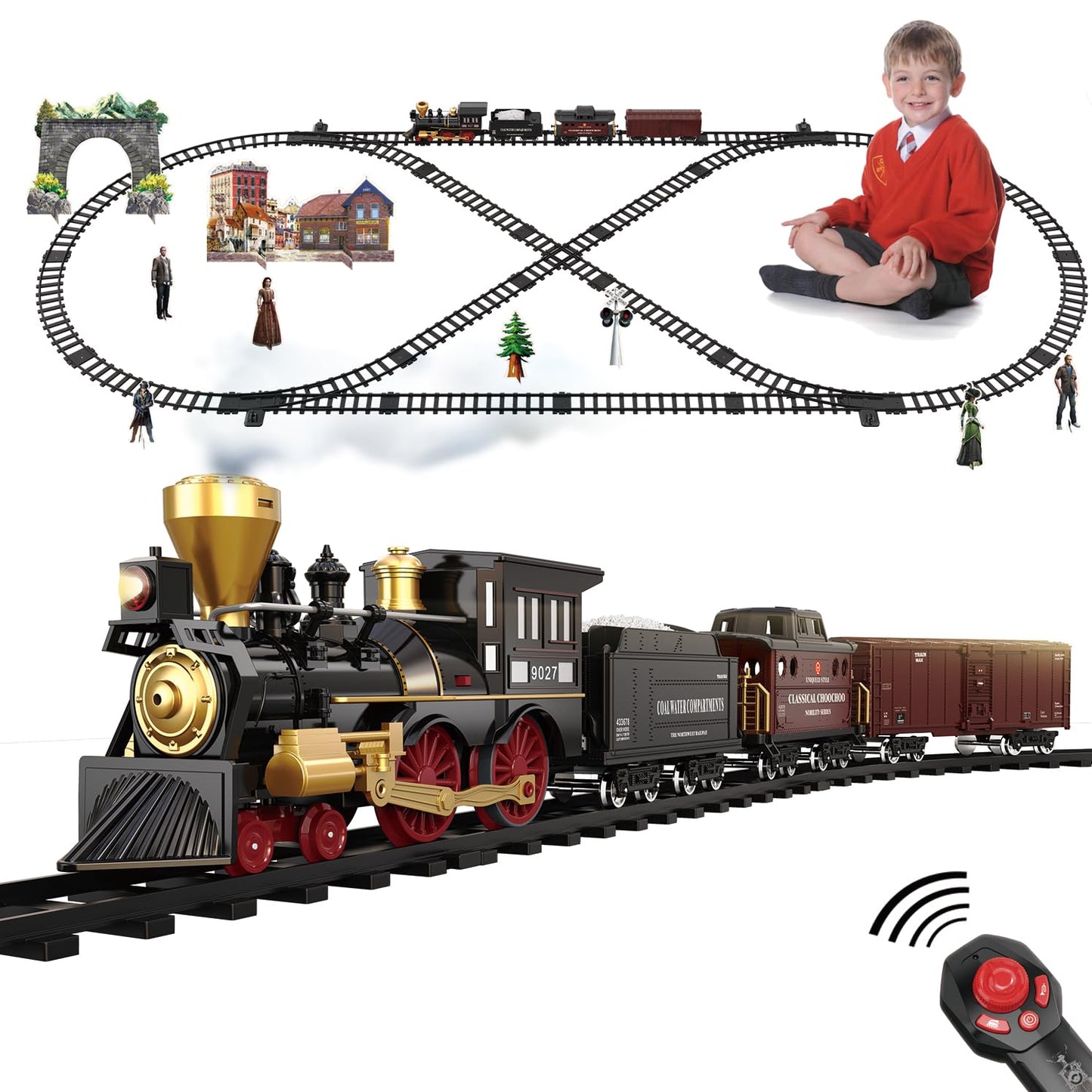 SNACKTANT Train Set for Kids - Remote Control Steam Locomotive Christmas Tree Train (Ages 3-8)