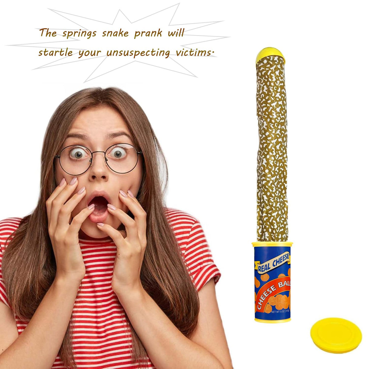 SnaFununy Prank Potato Chip Can Snake – Blue Jump Spring Prank Toy for Adults & Parties