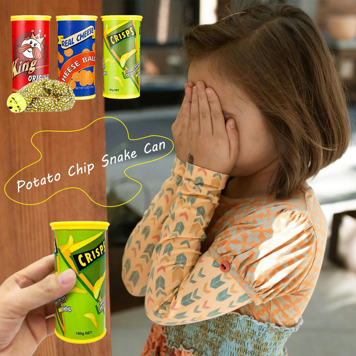 SnaFununy Prank Potato Chip Can Snake – Blue Jump Spring Prank Toy for Adults & Parties