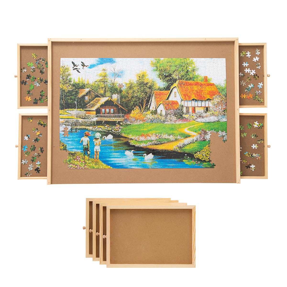 SNAIL Jumbo Wooden Jigsaw Puzzle Board – 34x26 Large Puzzle Table with Storage Drawers for 1500-Piece Puzzles