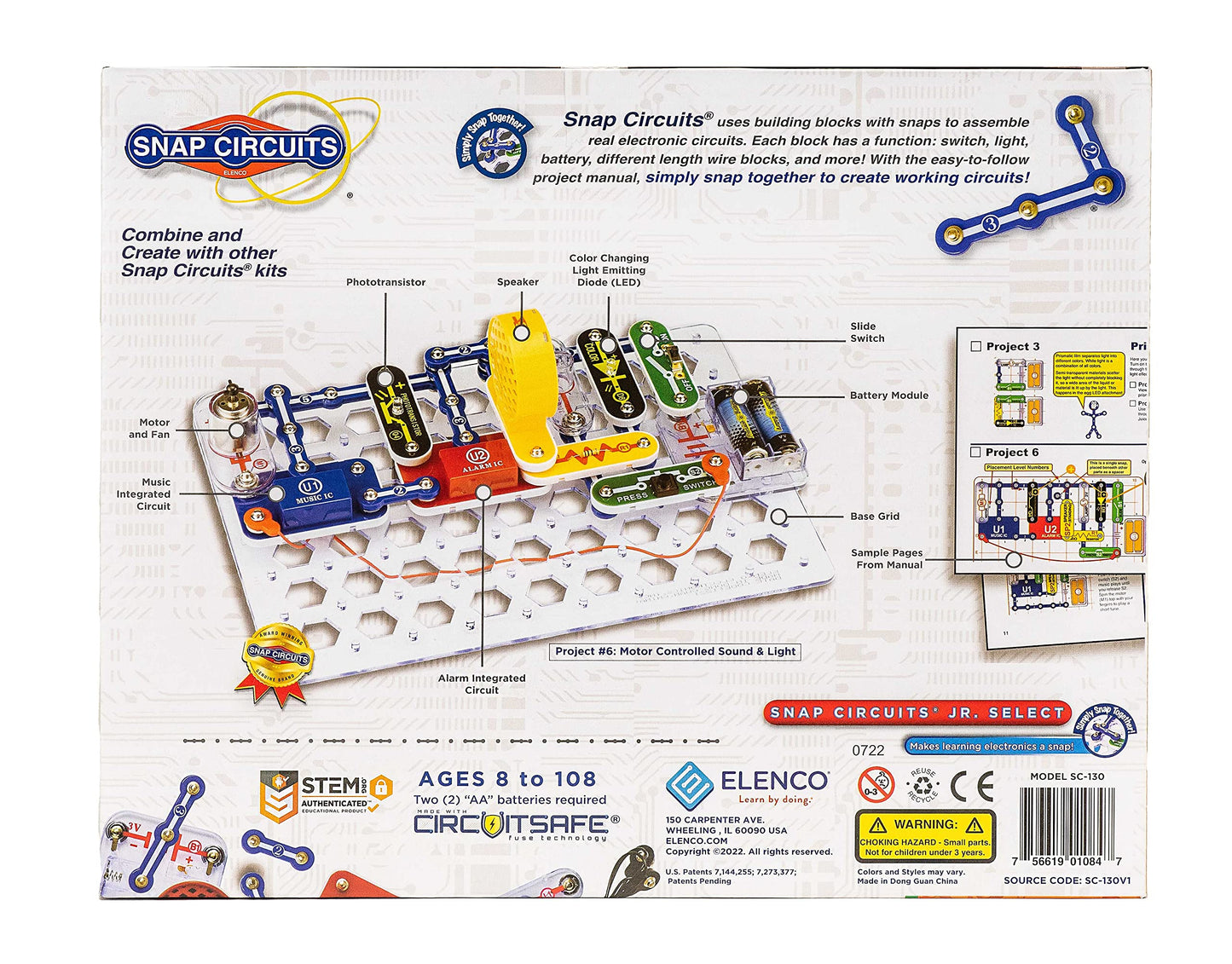 Snap Circuits Jr. Select SC-130 Electronics Exploration Kit – 130+ Projects, 30+ Parts | STEM Toys for Kids 8+