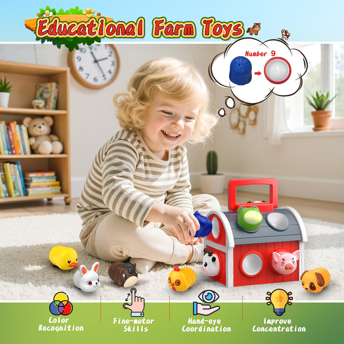 SnapGlowz Farm Animal Montessori Toy Set for Toddlers | 10 Animals, Numbers & Colors