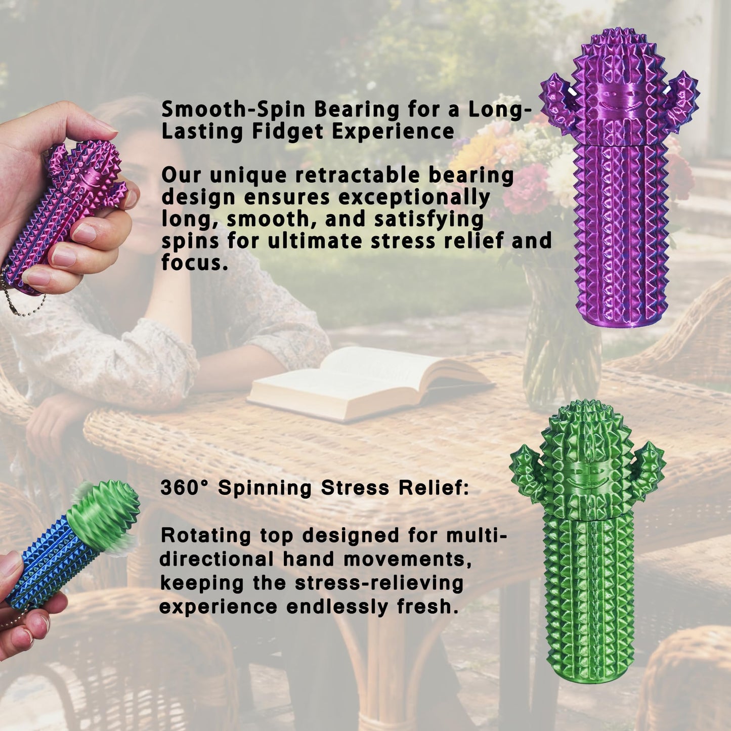 SnapMorph Little Ouchies Cactus Fidget – Spinning Pain Stim Toy (Purple)