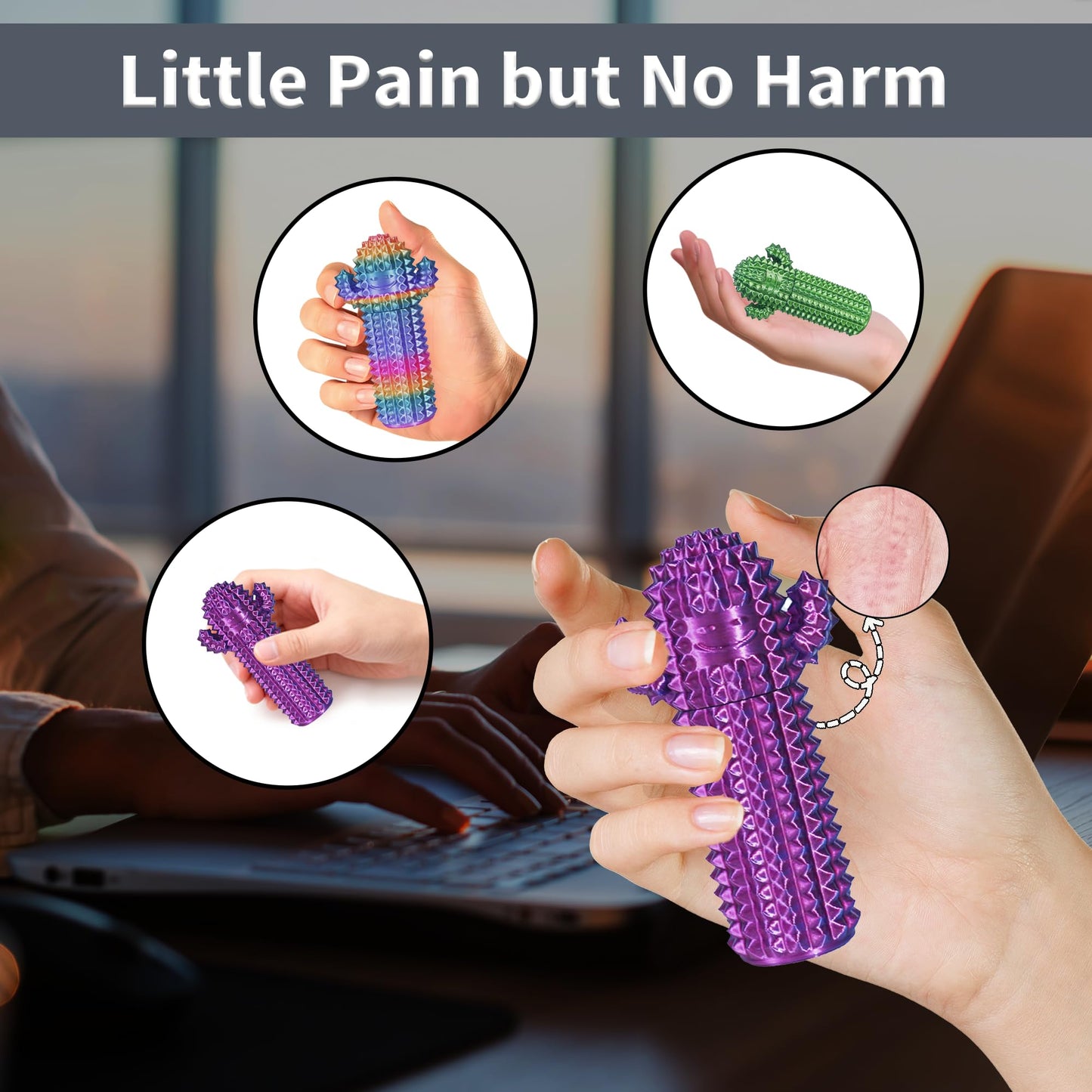 SnapMorph Little Ouchies Cactus Fidget – Spinning Pain Stim Toy (Purple)