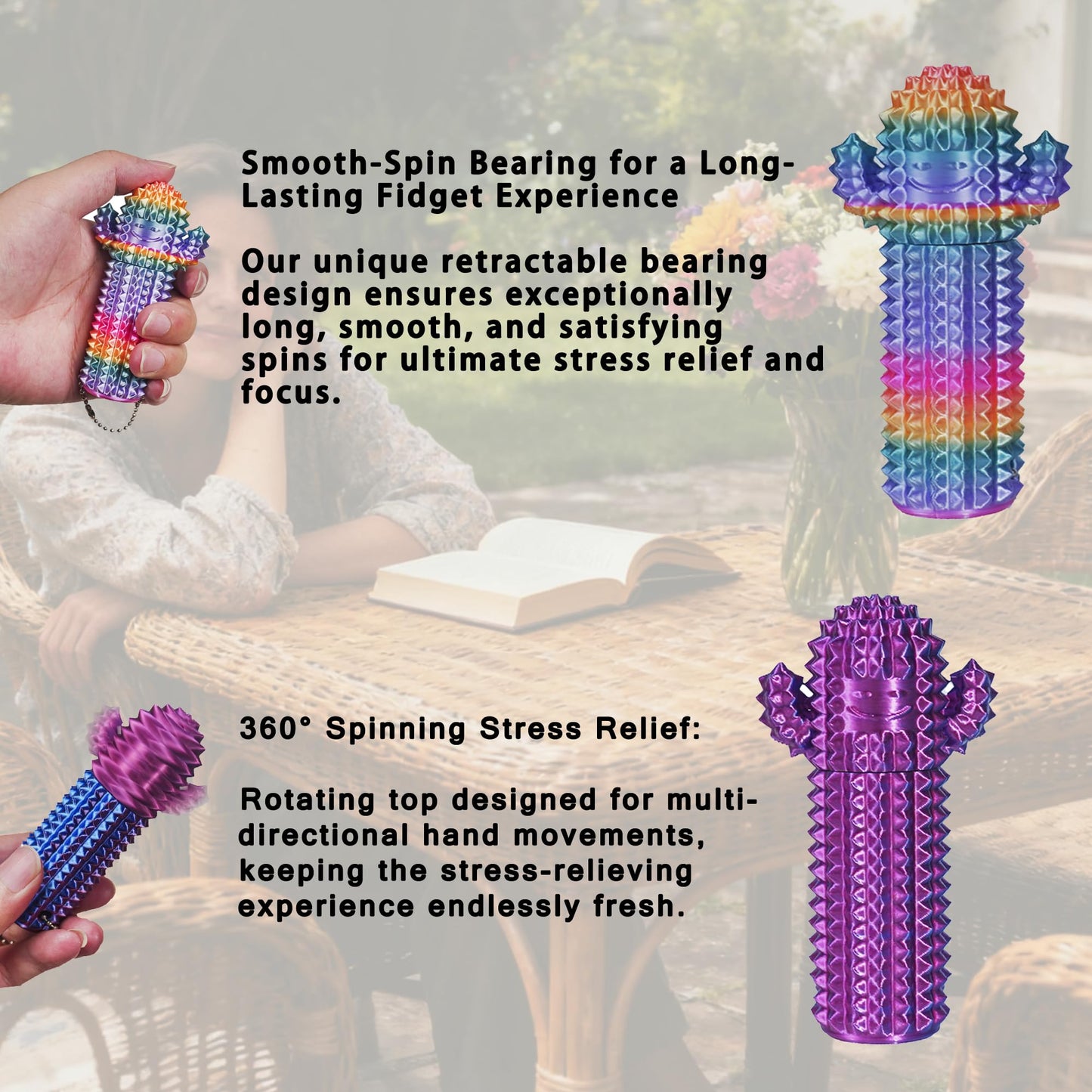 SnapMorph Little Ouchies Cactus Fidget Toy - Spinning Spikes (2pc) Purple & Colorful
