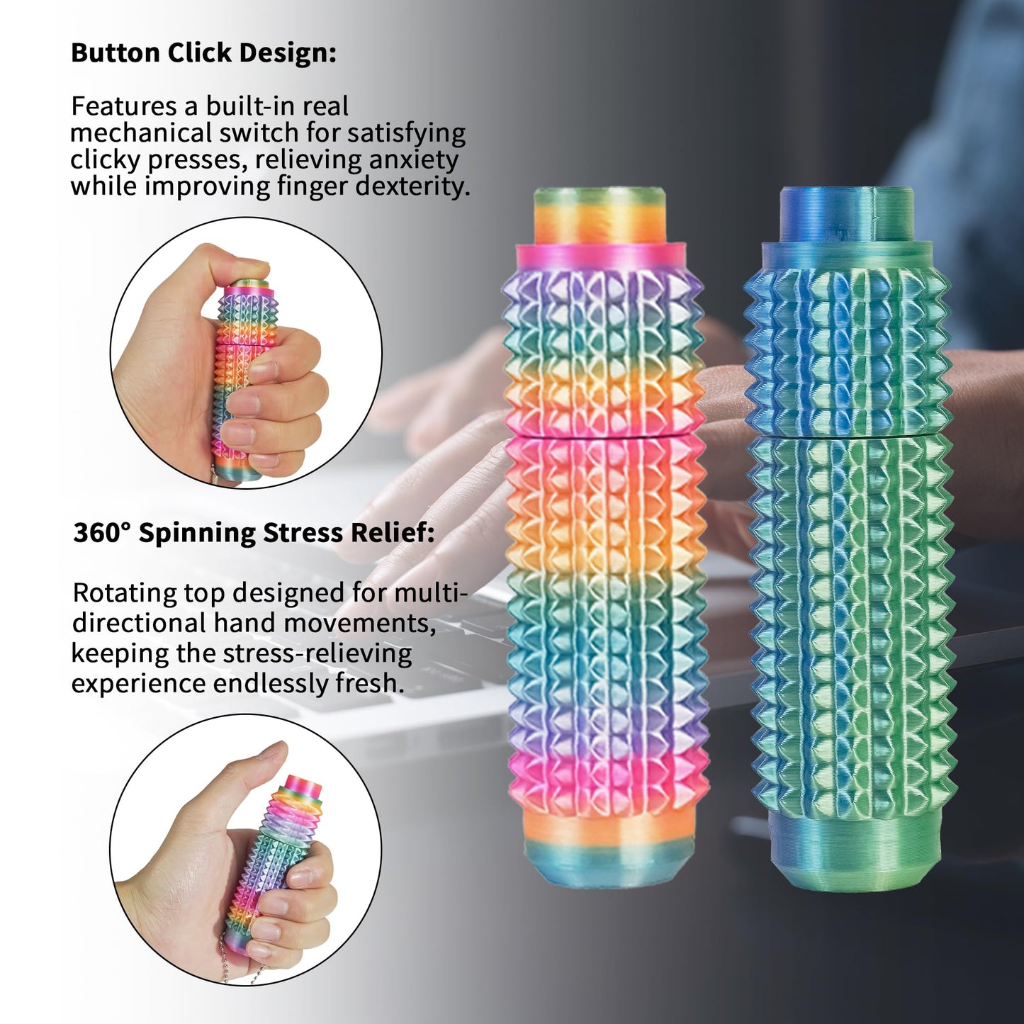 SnapMorph Little Ouchies Fidget Toys 2-Pack – Spinning & Button-Press Anxiety Relief (Adults & Teens) Green & Colorful