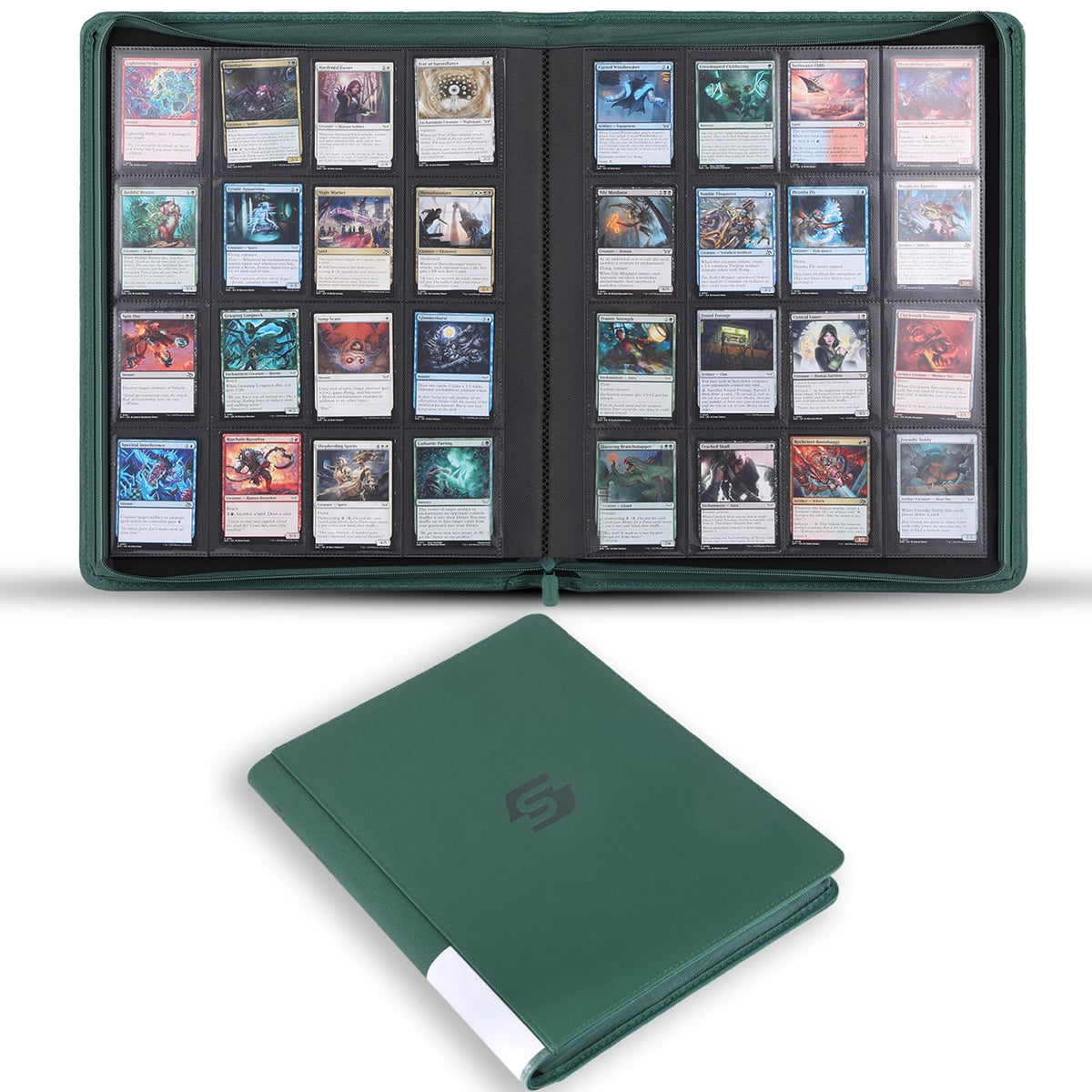 Snekdy Premium 1024-Pocket Card Binder – Waterproof PU Leather, Side-Loading, 16-Pocket Pages, Green