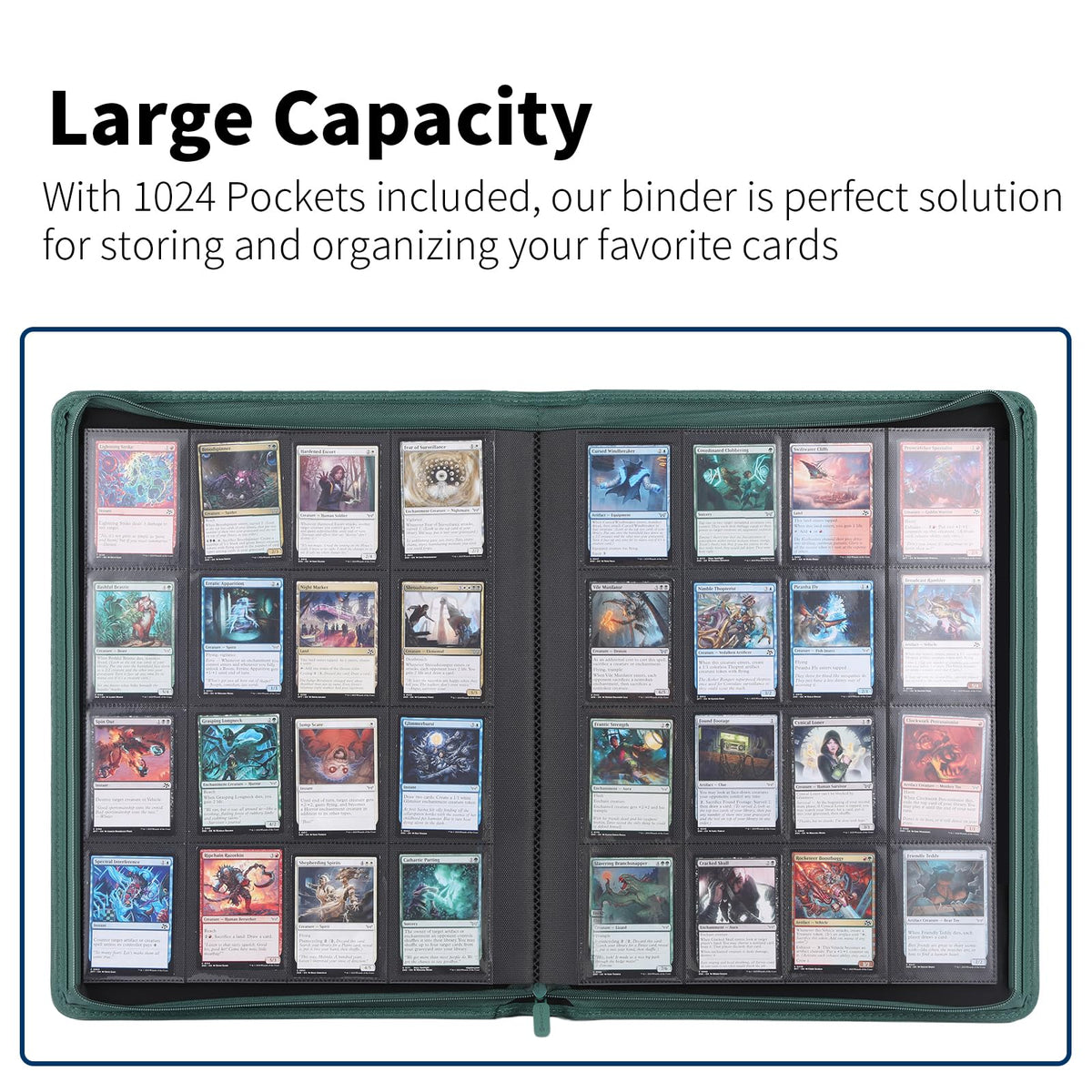 Snekdy Premium 1024-Pocket Card Binder – Waterproof PU Leather, Side-Loading, 16-Pocket Pages, Green