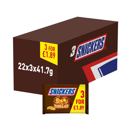Snickers Chocolate Bars Multipack 3 x 41.7g (Box of 22)