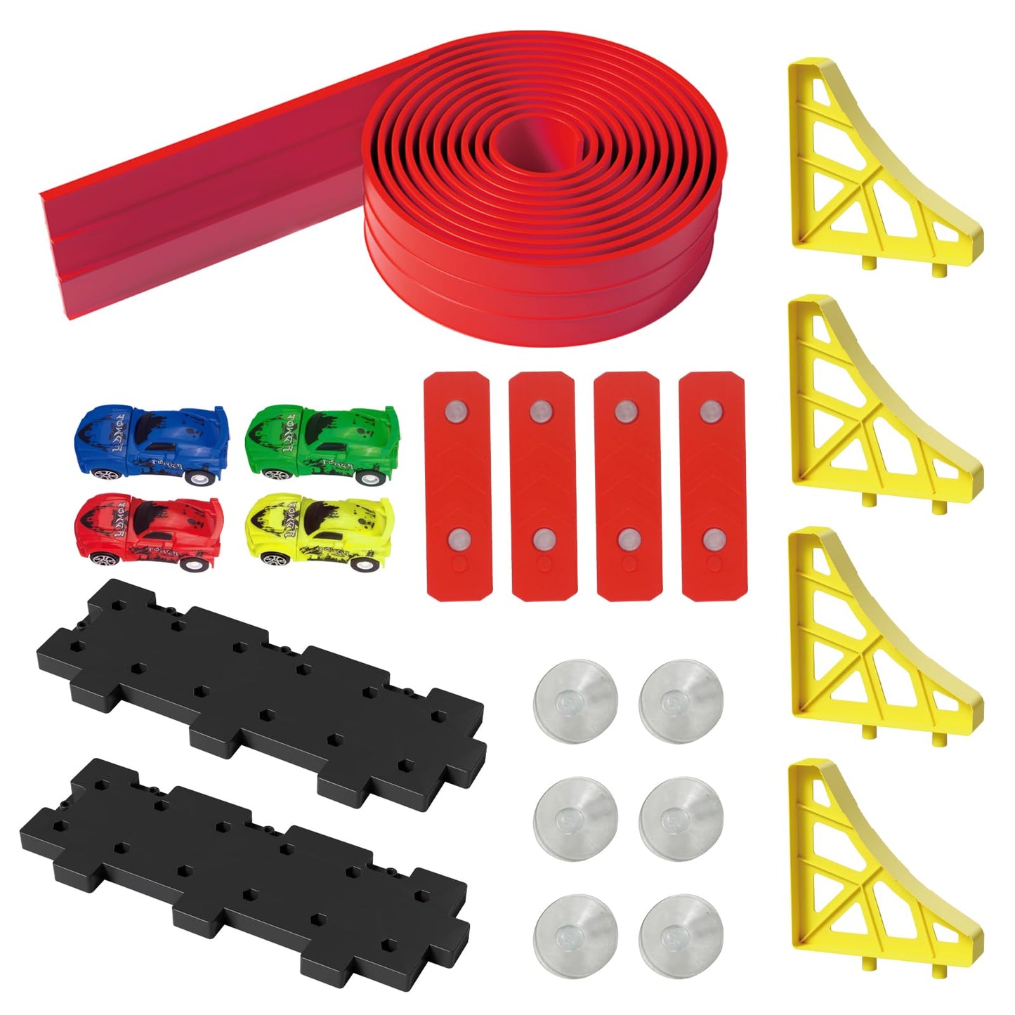 Snidov 16.5ft Build Anywhere Portable Race Track with Suction Cups – Flexible Roll-Up Track for 1:64 Cars (3 Tracks, Red)
