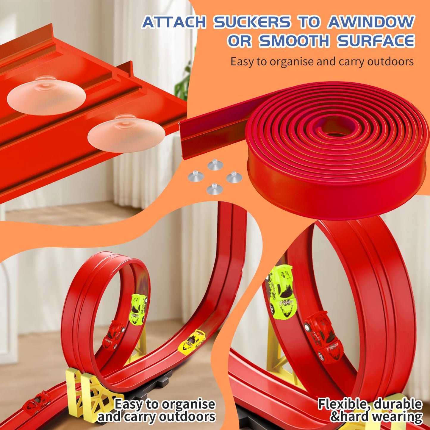 Snidov 20ft Build Anywhere Portable Race Track with Suction Cups