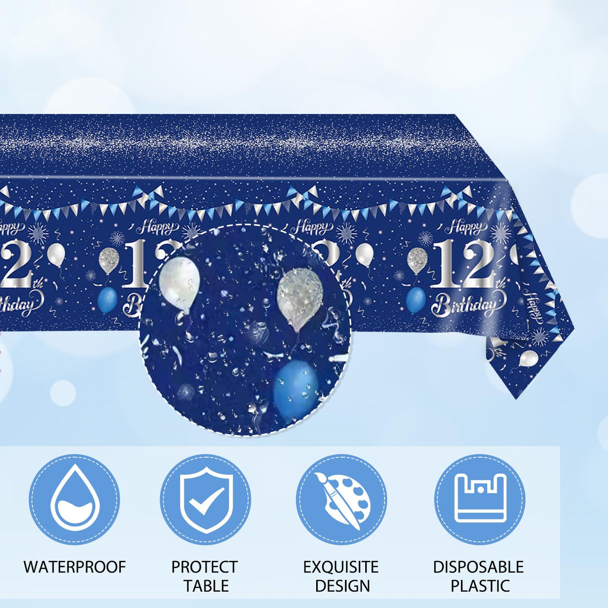 SNIMICS 41Pcs Navy Blue Silver 12th Birthday Decorations – Plates, Napkins & Tablecloth (Serves 20)