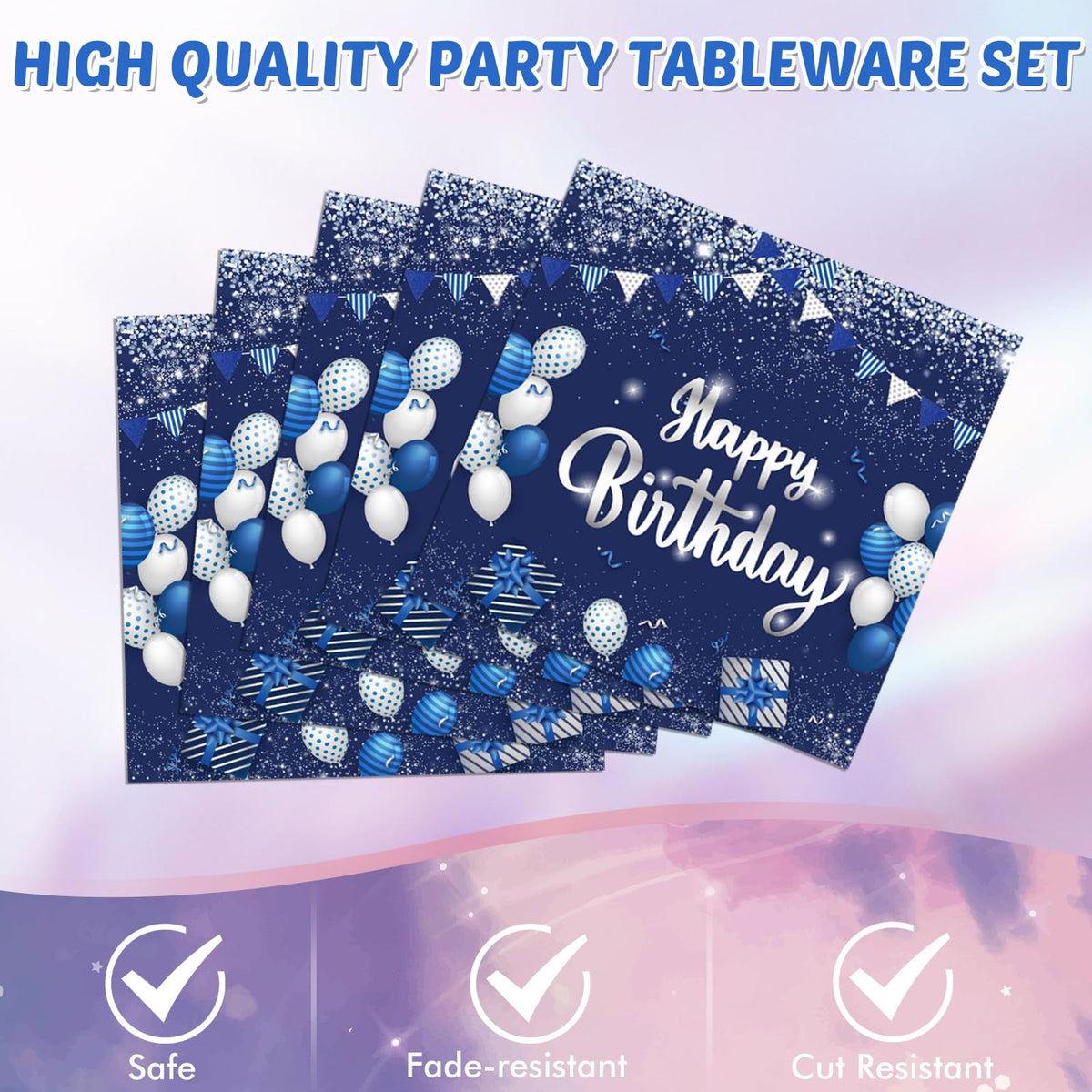 SNIMICS Navy Blue & Silver Birthday Tableware Set