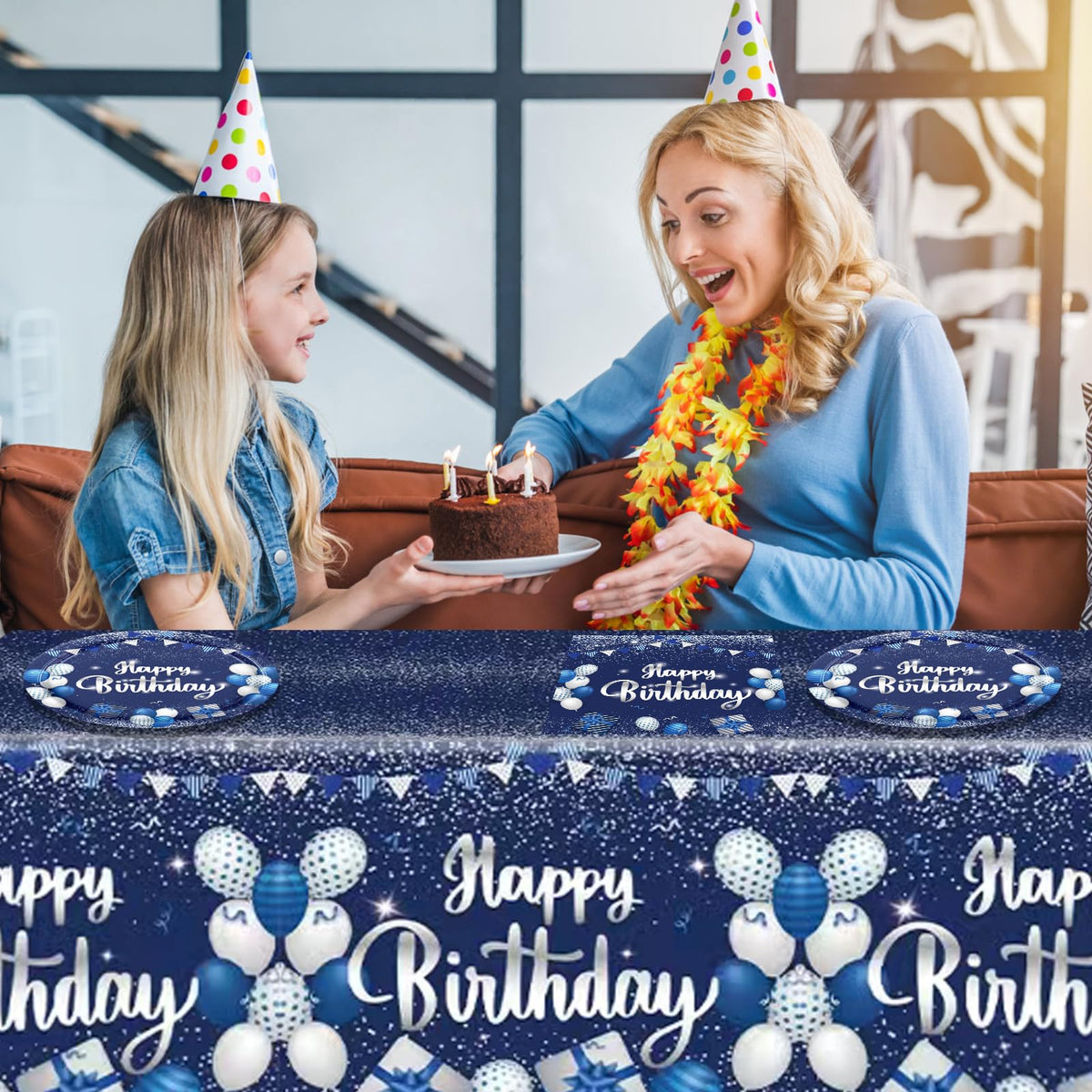 SNIMICS Navy Blue & Silver Birthday Tableware Set