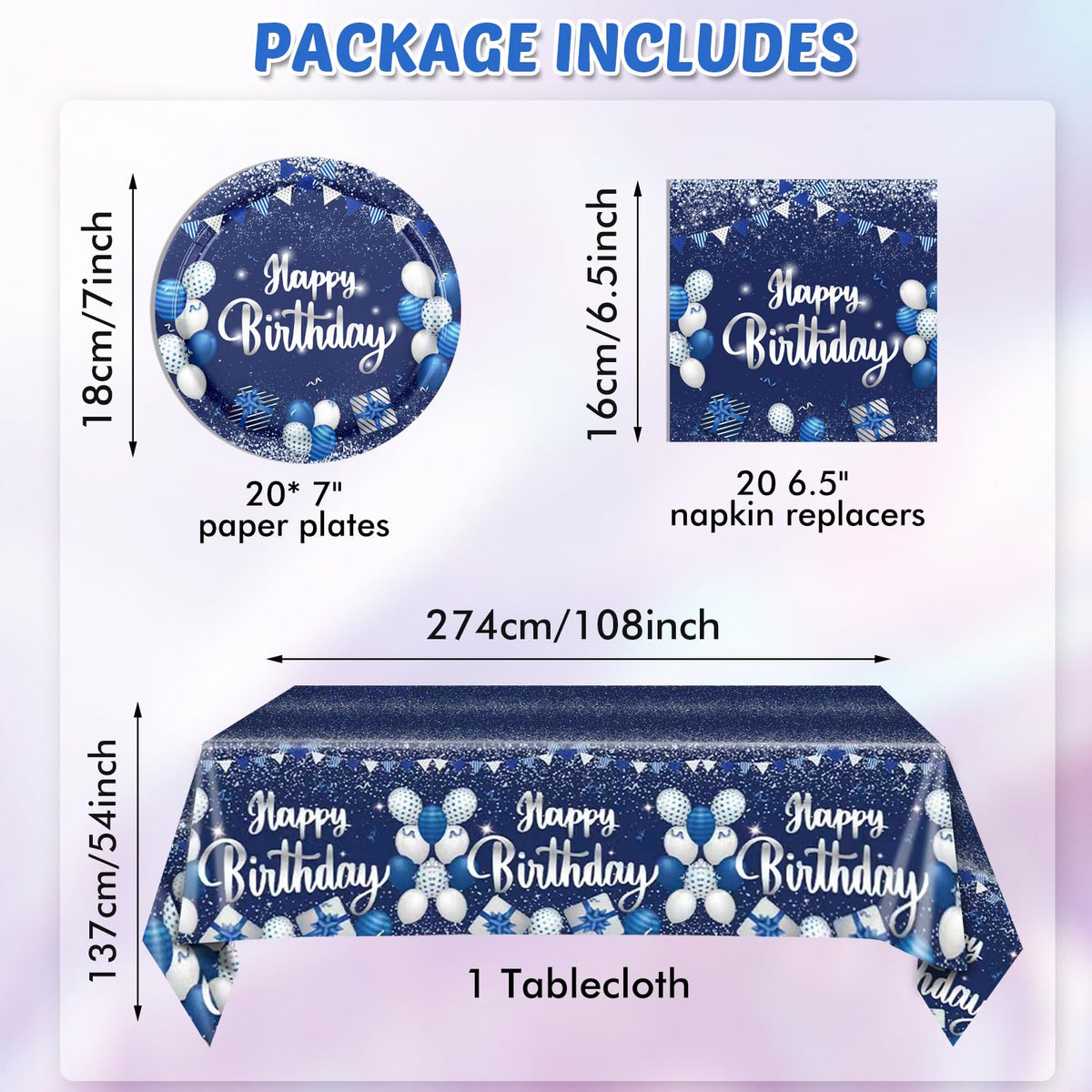 SNIMICS Navy Blue & Silver Birthday Tableware Set