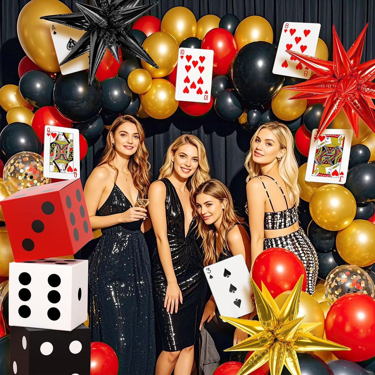 132Pcs Casino Theme Party Decorations by SNLN - Vegas Balloon Garland, Dice Boxes & Poker Cards