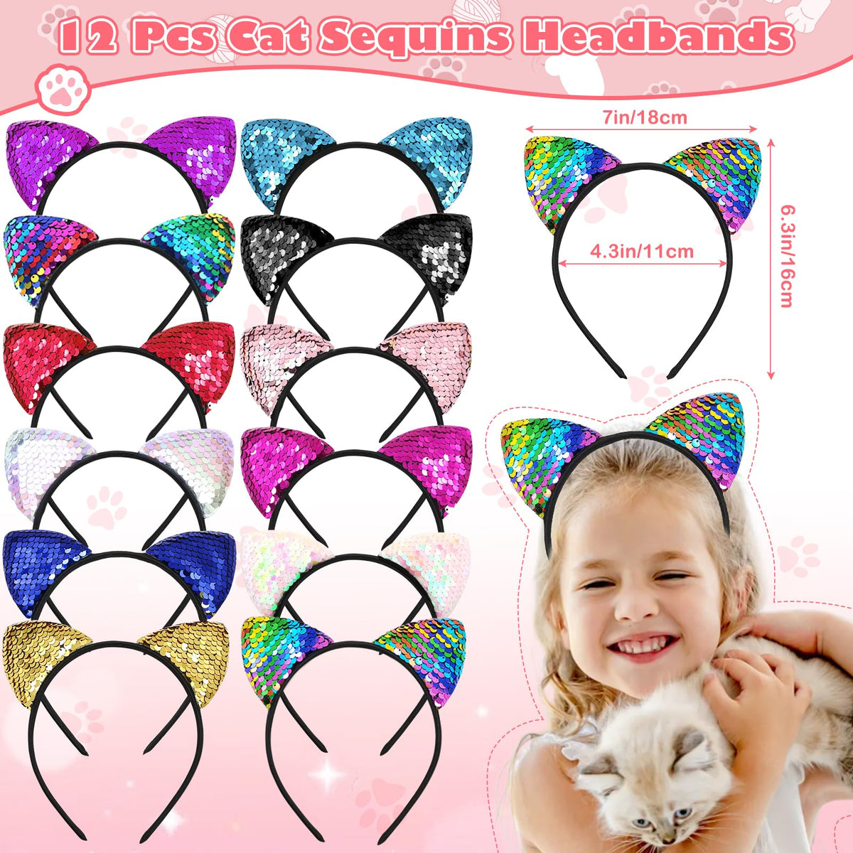 SNLN Cat Party Favors Kit — Sequin Headbands, Squishy Toys, Stamps, Keychains, Slap Bracelets, Tattoos, Stickers