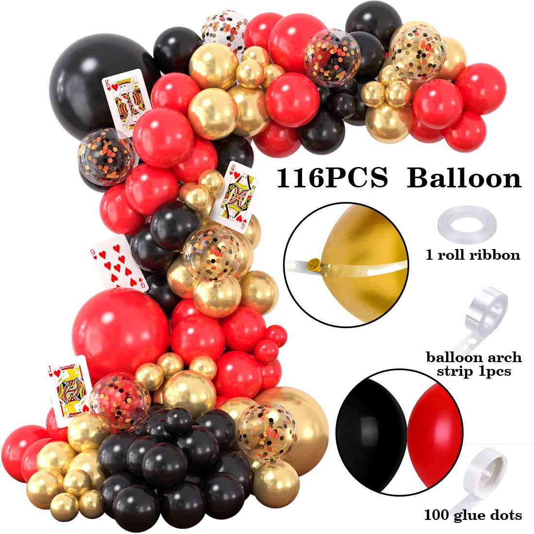132Pcs Casino Theme Party Decorations by SNLN - Vegas Balloon Garland, Dice Boxes & Poker Cards