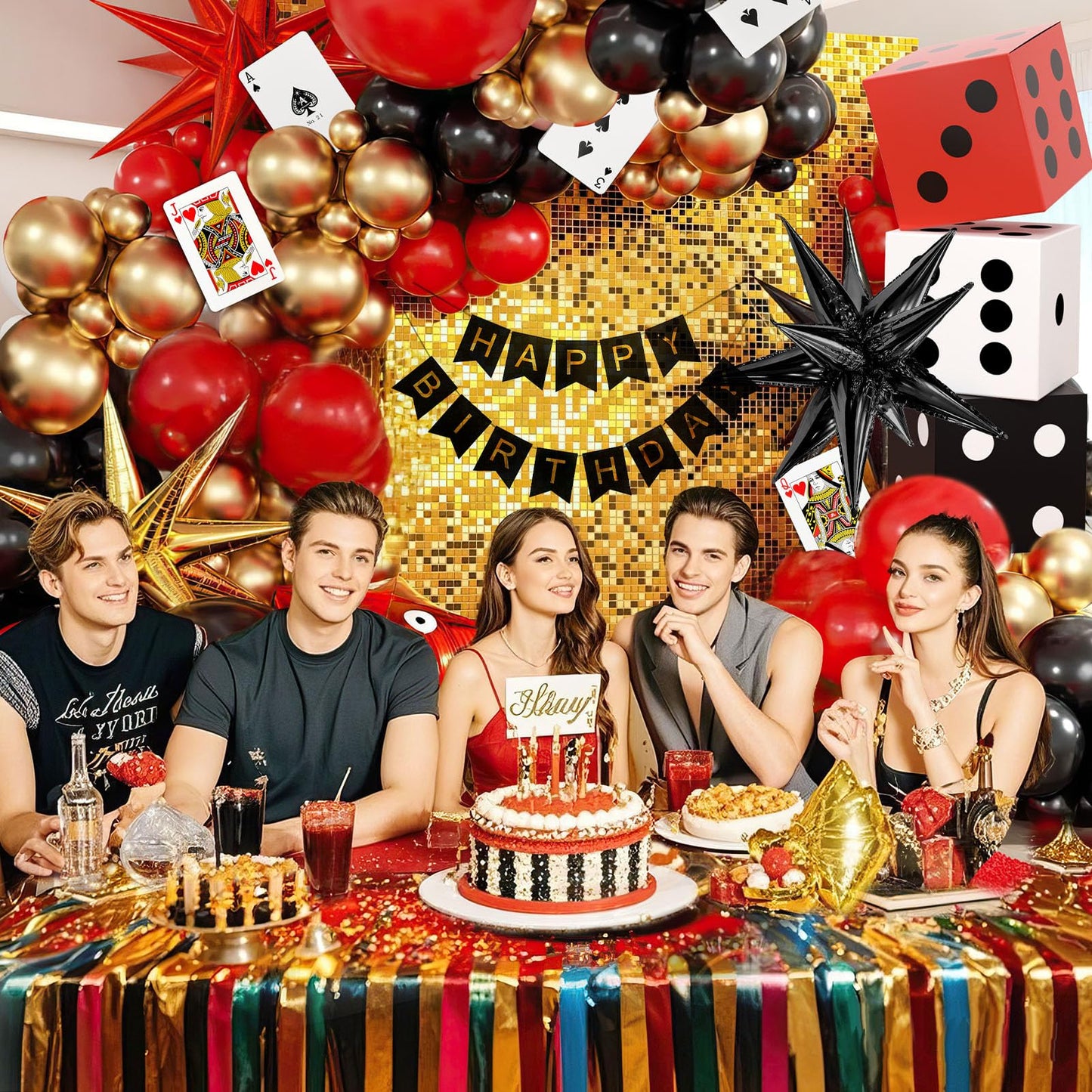 132Pcs Casino Theme Party Decorations by SNLN - Vegas Balloon Garland, Dice Boxes & Poker Cards