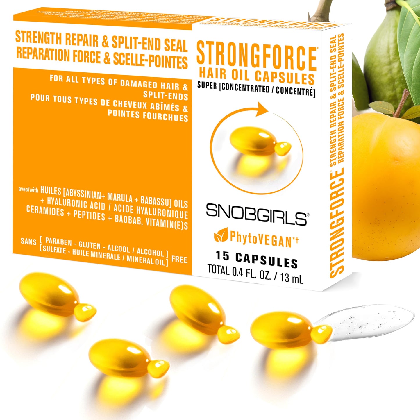 SNOB GIRLS Strength Repair Hair Oil Capsules – Leave-In Serum for Weak, Split Ends | Argan, Peptides & Ceramides | 15Ct