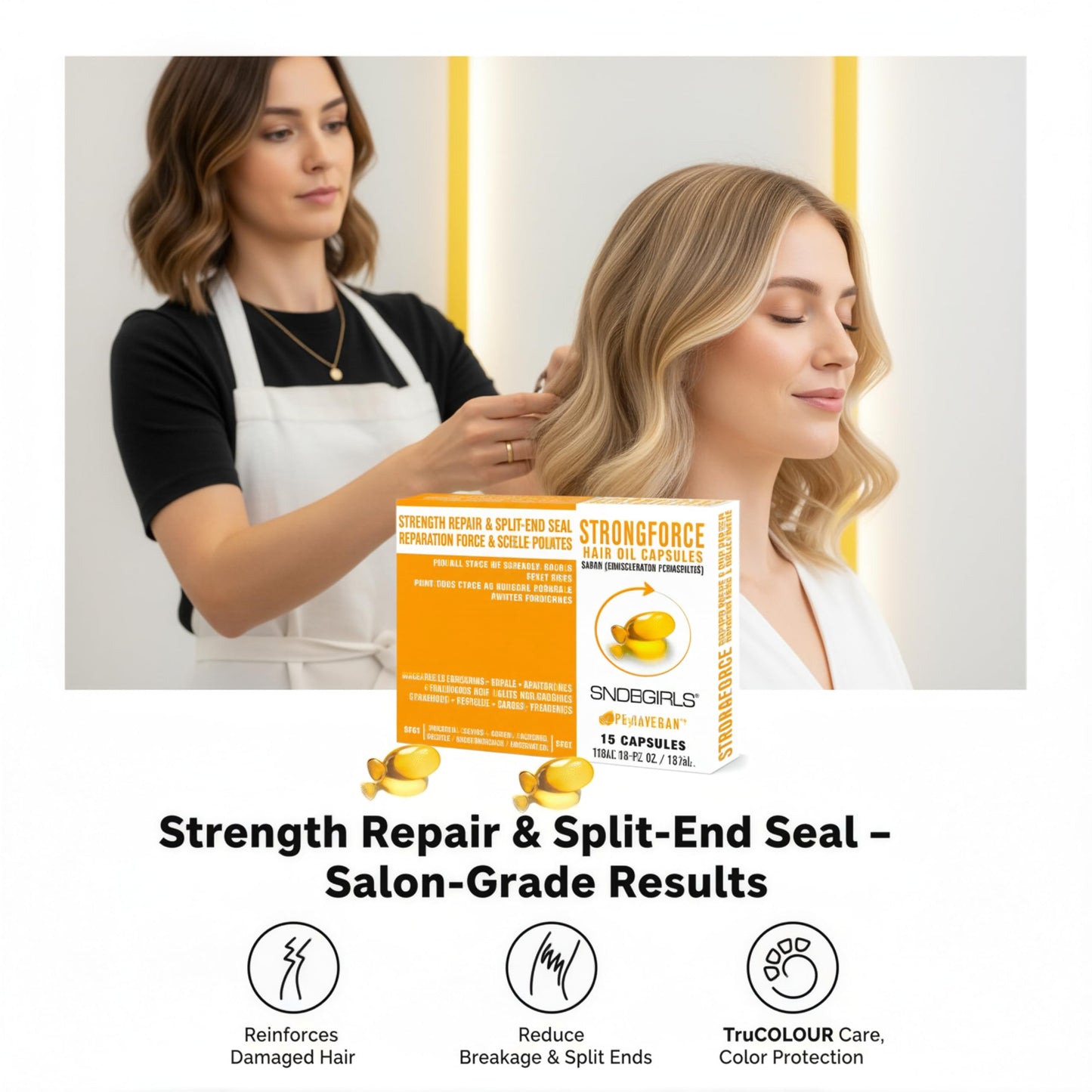 SNOB GIRLS Strength Repair Hair Oil Capsules – Leave-In Serum for Weak, Split Ends | Argan, Peptides & Ceramides | 15Ct