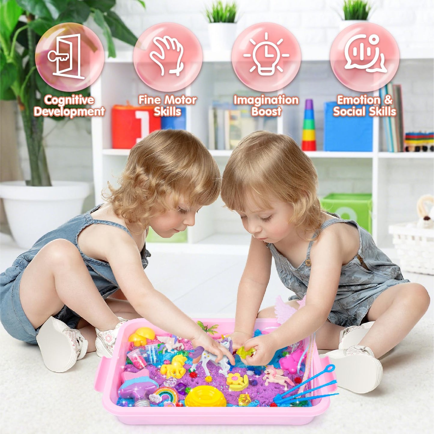 Snookids 162Pcs Sensory Sand Kit with Beeswax – 690g, 24 Molds, Unicorns, Sandbox with Lid (Educational Toys 3+)