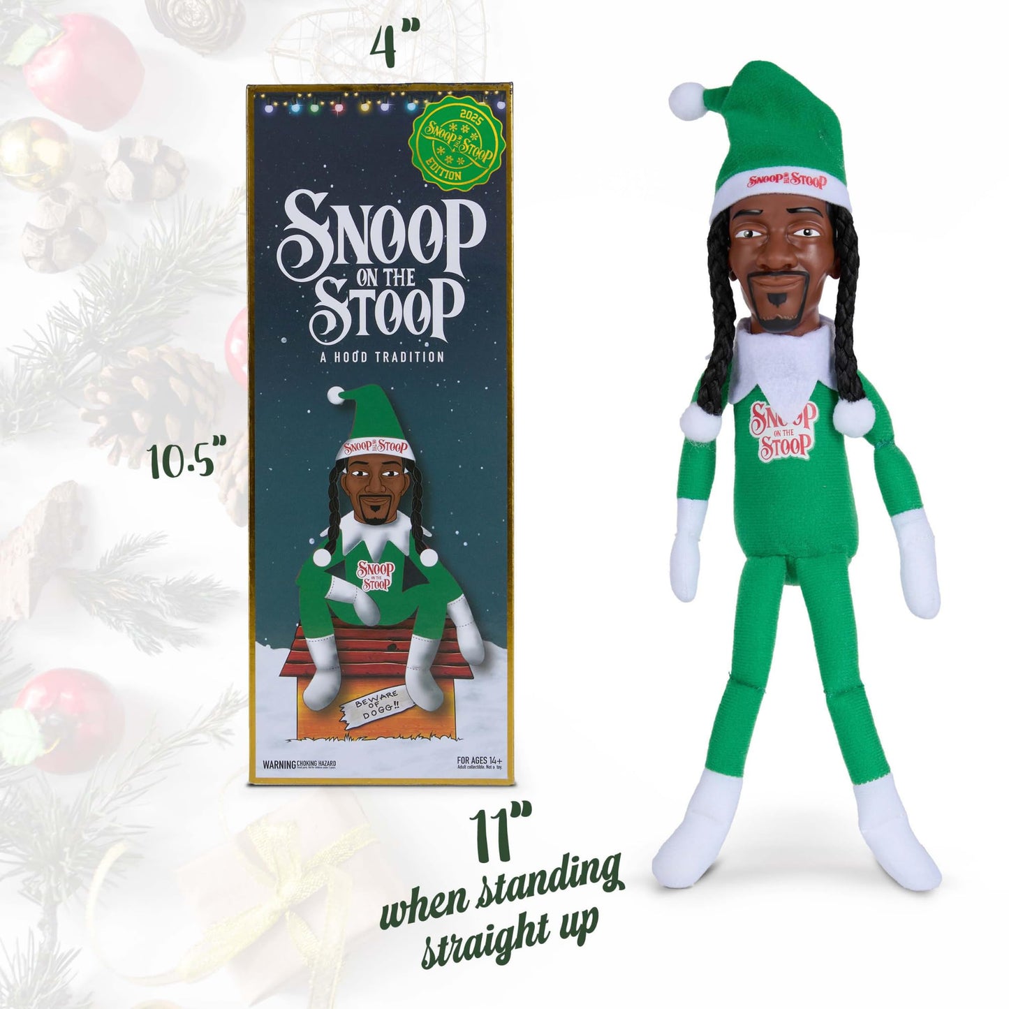 Snoop on the Stoop 2025 Christmas Elf Doll - 12-inch Shelf Décor by Snoop Dogg