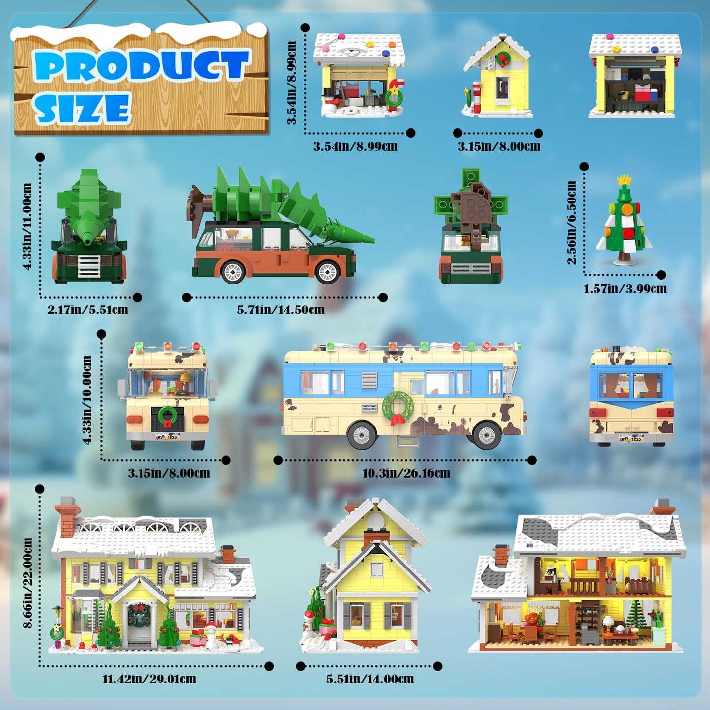 Snow Village Building Set 4-in-1 Christmas House, RV, Pickup & Garage – 2056 Pieces | LEGO Compatible