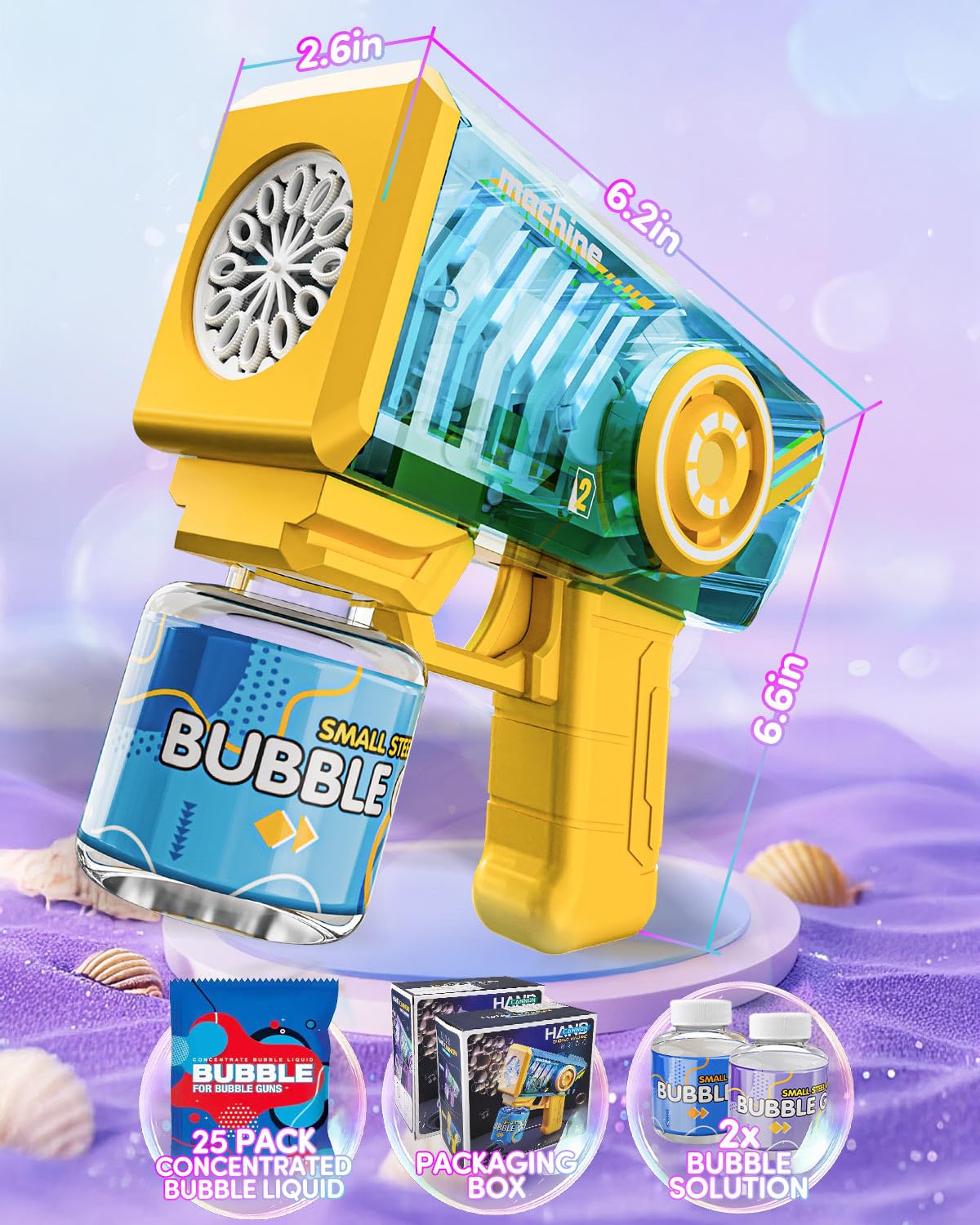 Snowalva Bubble Gun 2 Packs – Automatic Bubble Machine with LED Lights, 2 Bottles & 25 Refills | Kids Gift